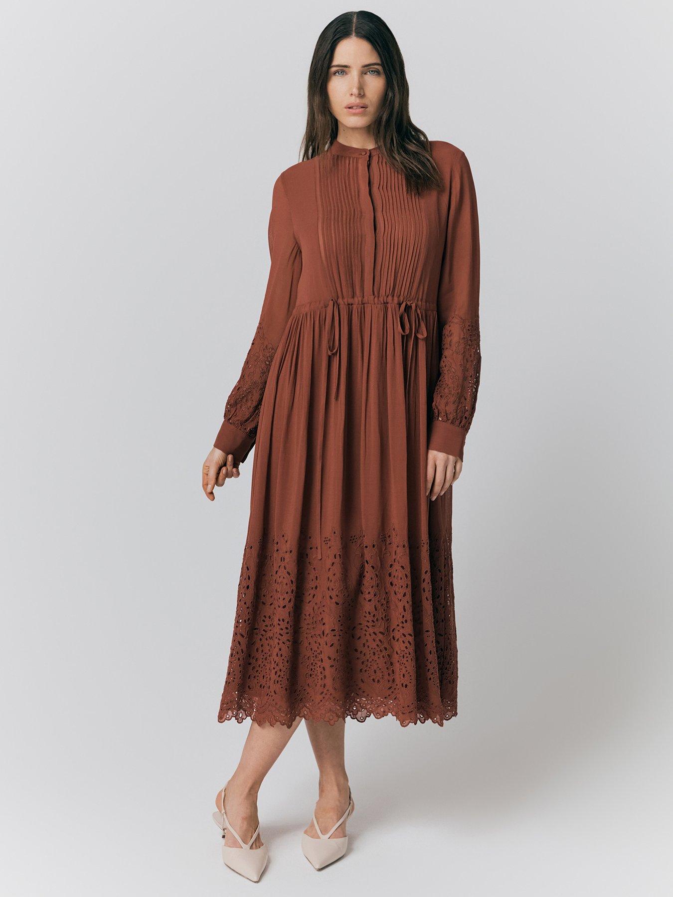 undefined Millie Cutwork Embroidered Georgette Dress - Rust