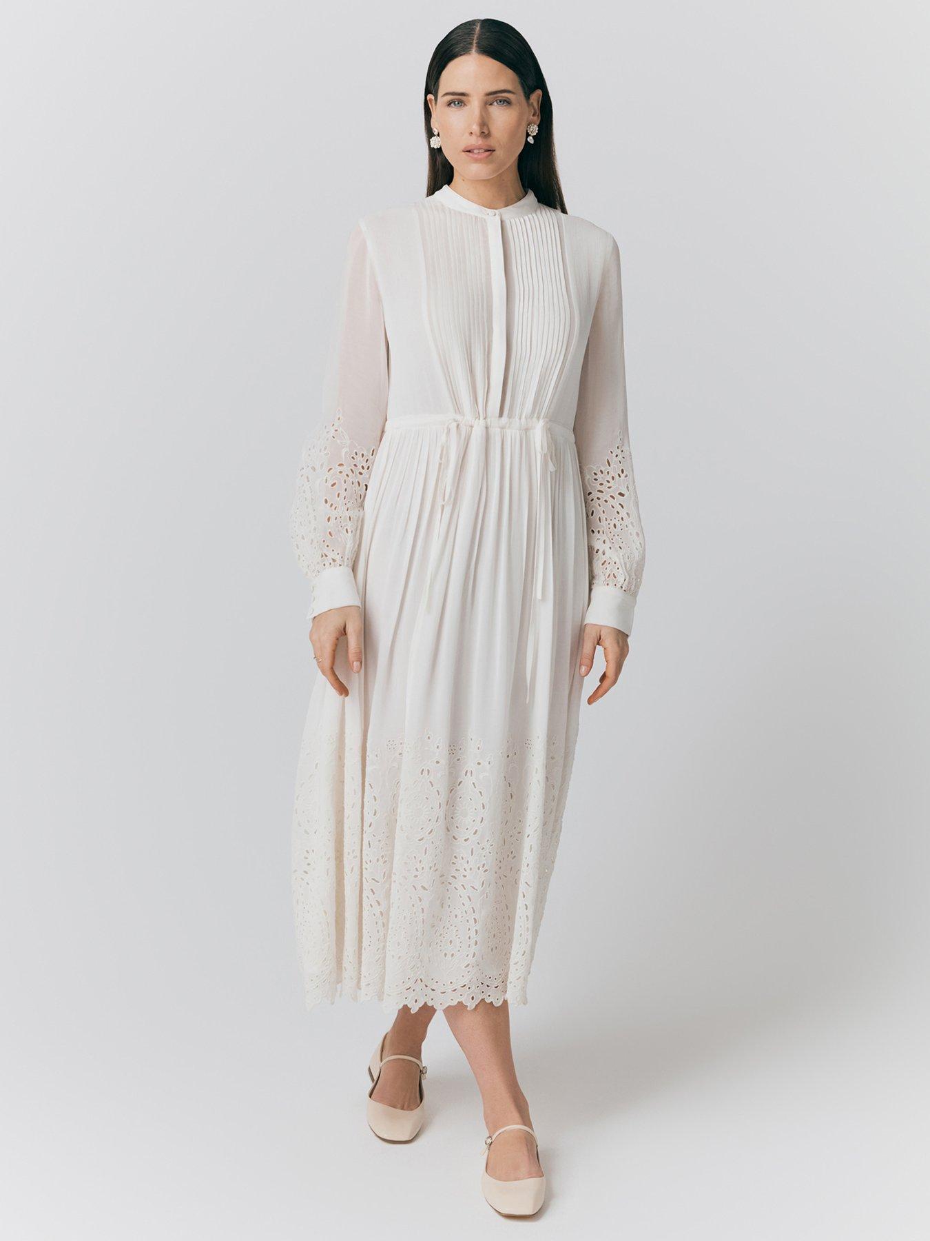 undefined Millie Cutwork Embroidered Georgette Dress - Ivory