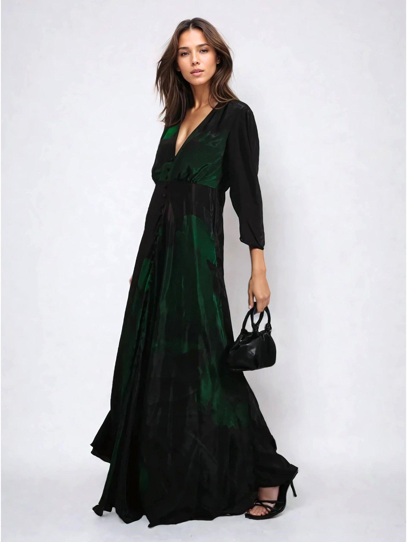  image of religion-maryam-maxi-button-through-floral-print-dress-green