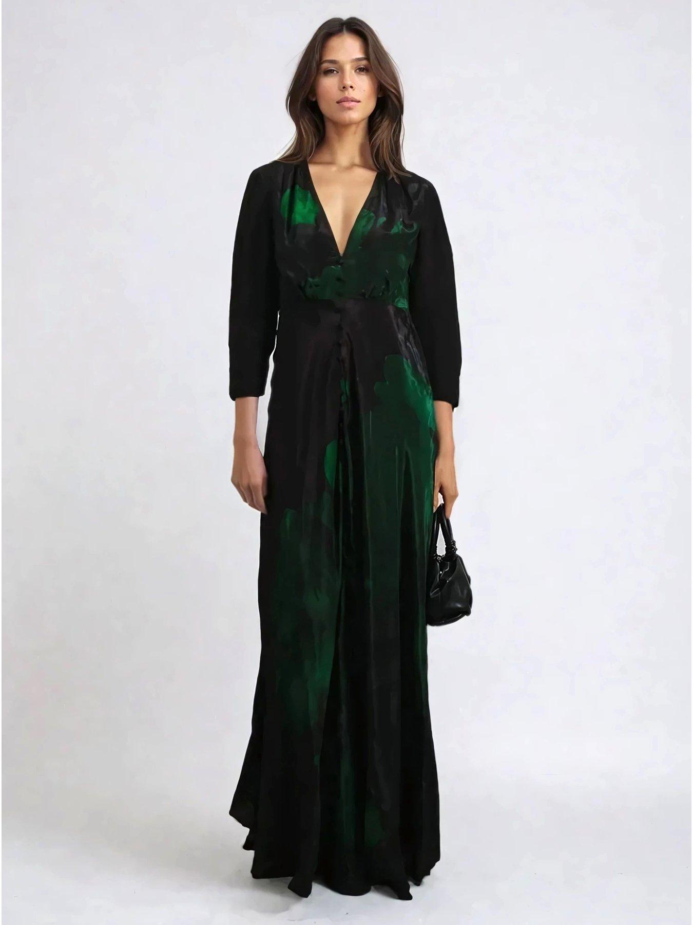  image of religion-maryam-maxi-button-through-floral-print-dress-green
