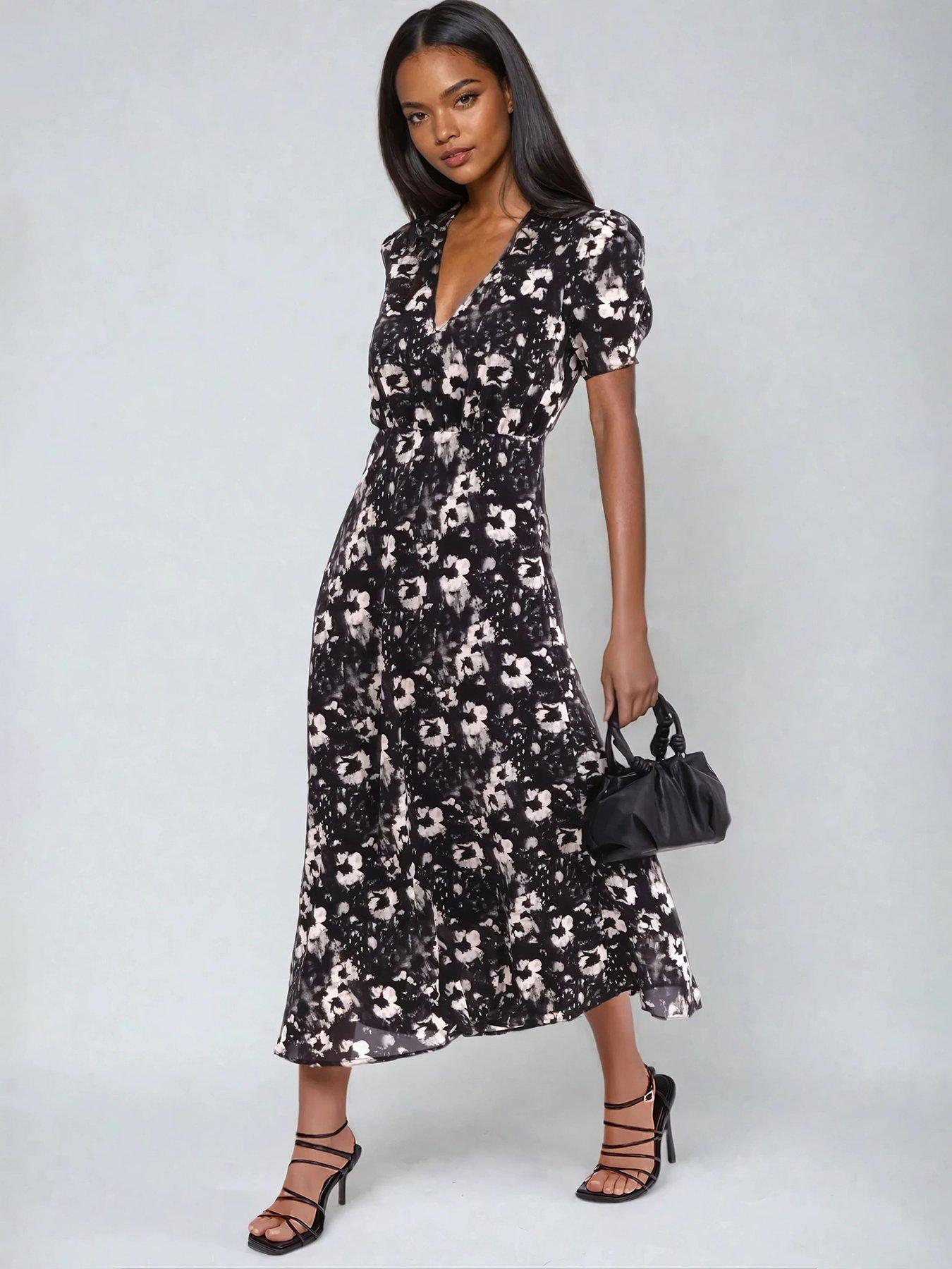 undefined Isabel Tea Dress In Dark Floral - Black