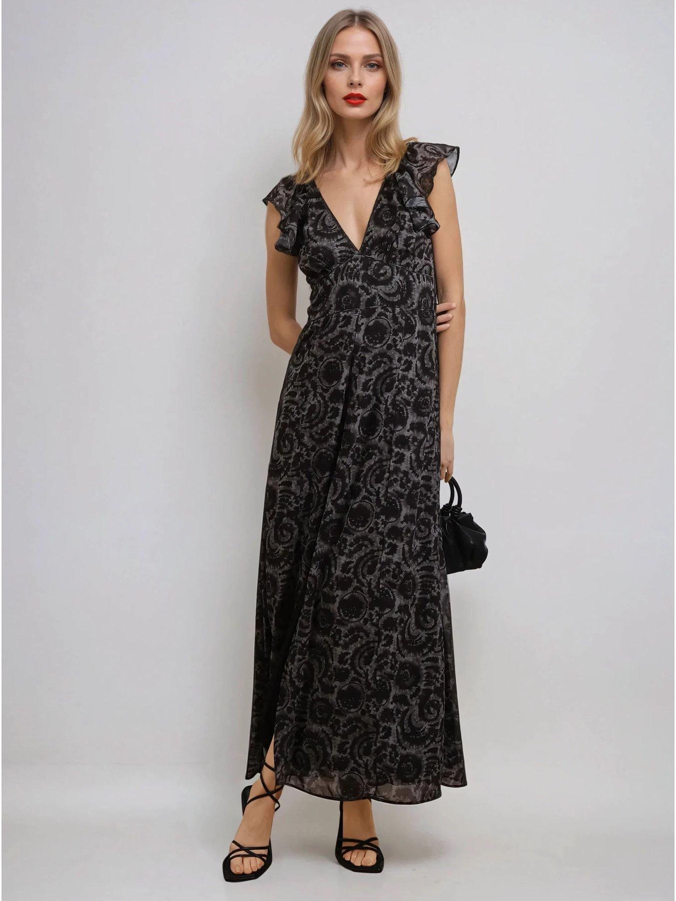 Religion Bella Lace Up Maxi Dress In Dark Tie Dye Print - Brown