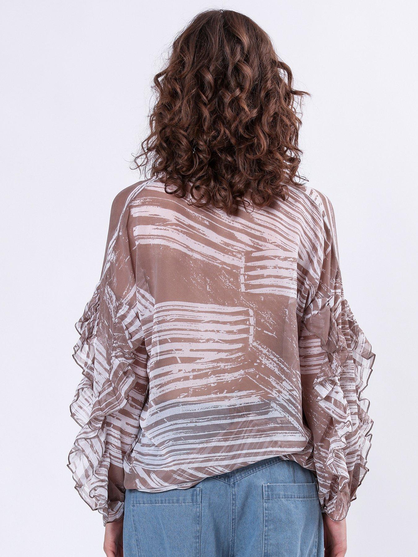  image of religion-callisto-frill-long-sleeve-oversized-blouse-beige