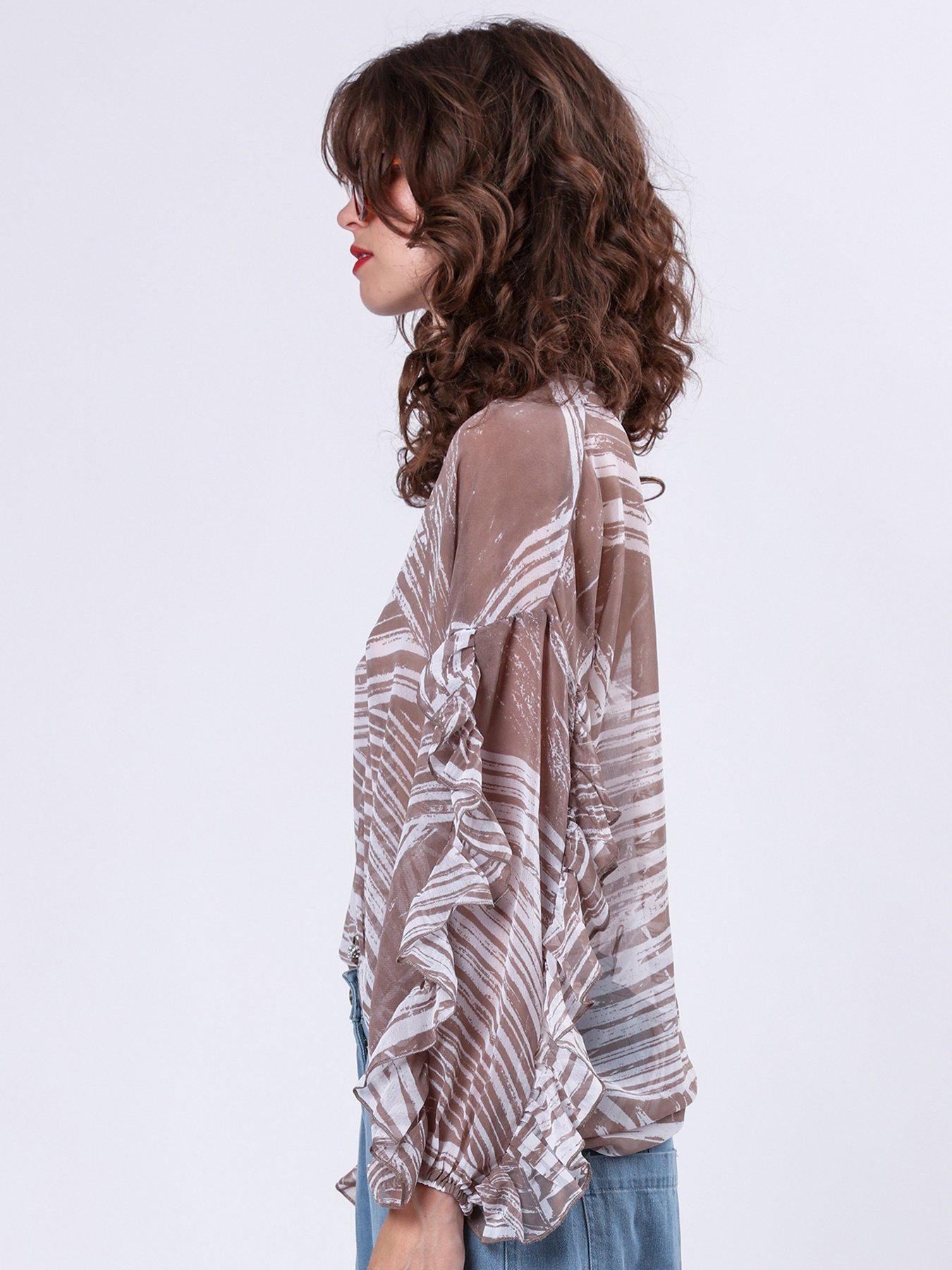  image of religion-callisto-frill-long-sleeve-oversized-blouse-beige