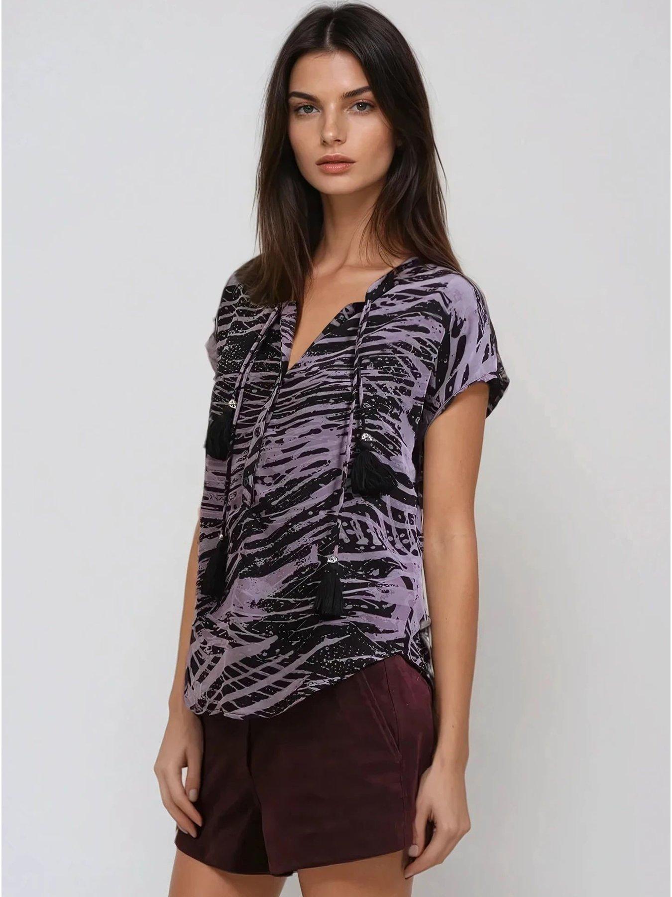  image of religion-diamond-cap-sleeve-tassel-deacutecor-shirt-purple