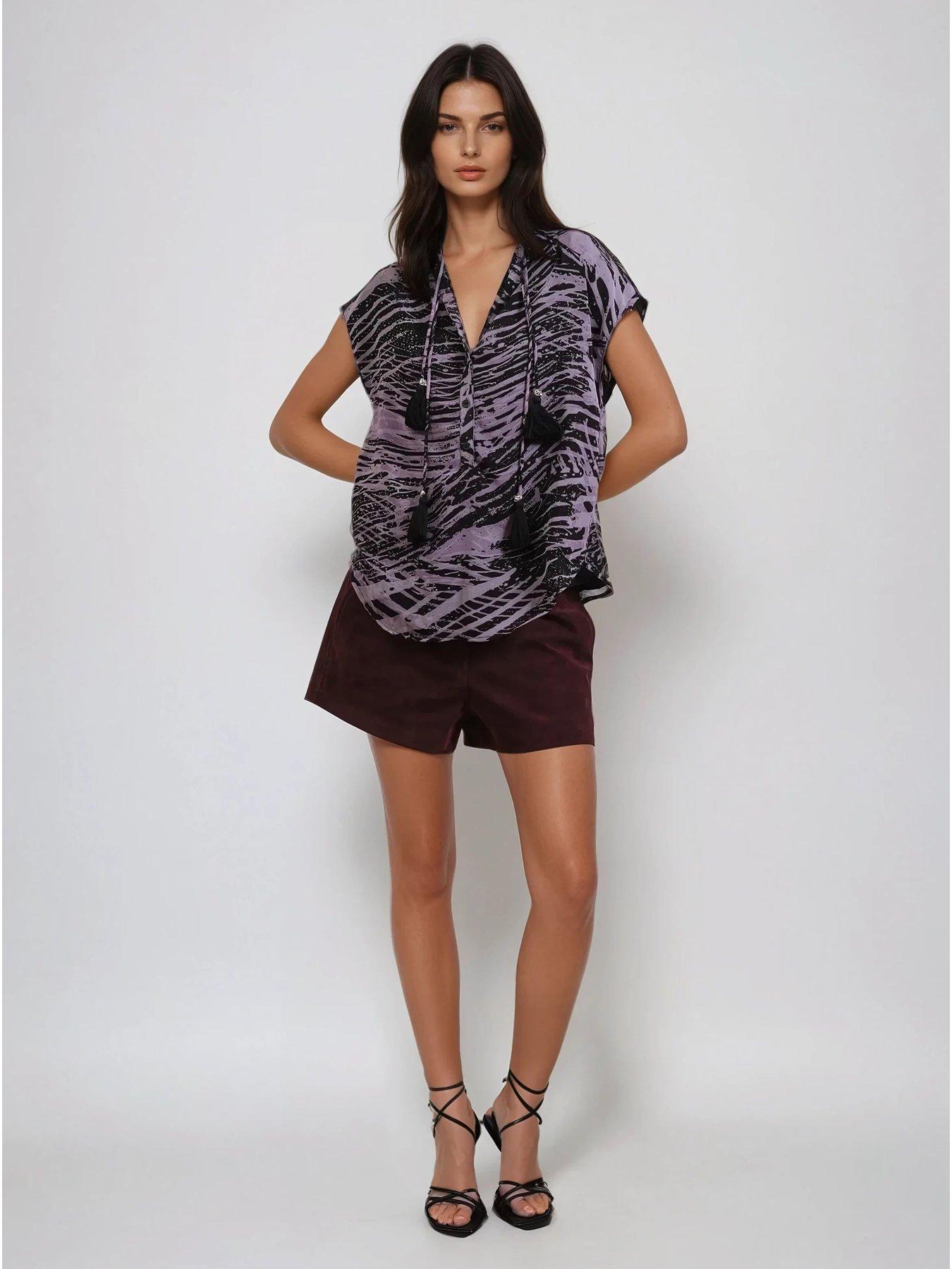  image of religion-diamond-cap-sleeve-tassel-deacutecor-shirt-purple
