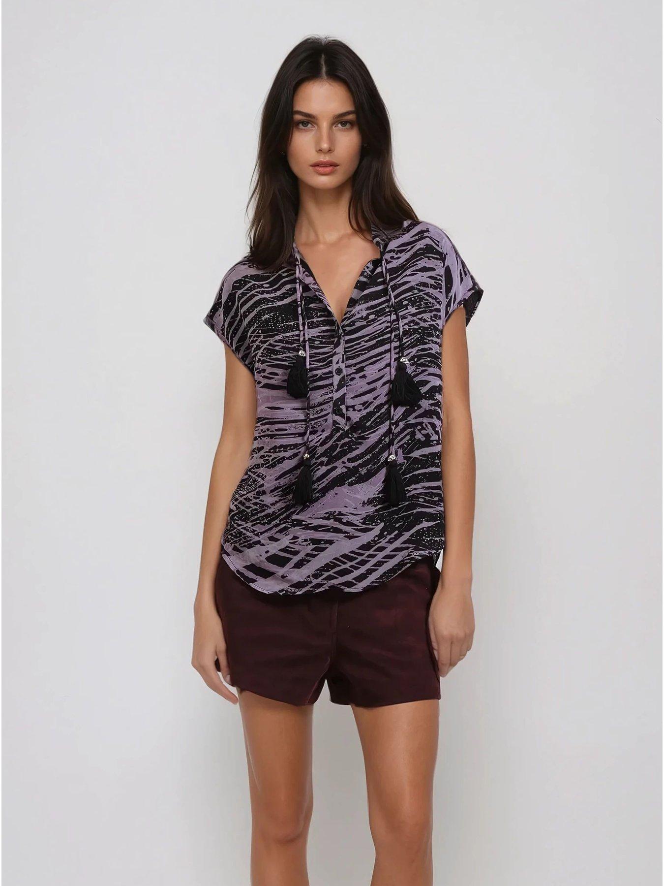  image of religion-diamond-cap-sleeve-tassel-deacutecor-shirt-purple