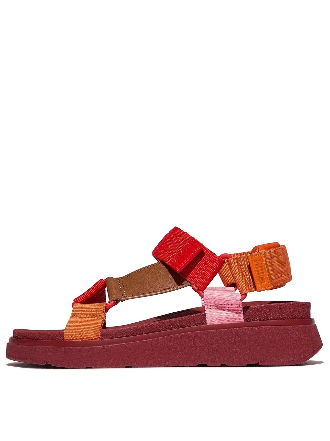 front image of fitflop-gen-ff-t-bar-sandal-flooded-webbing-redpink-perfect-mix