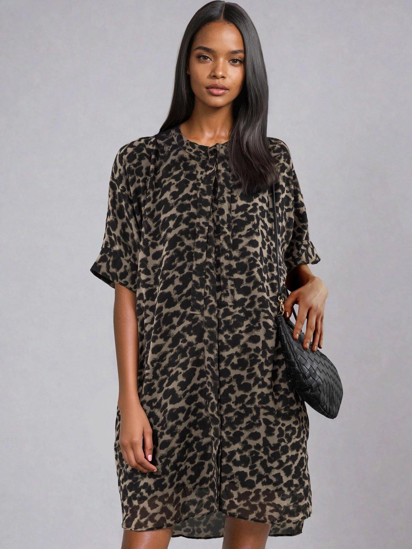 Religion Decoy Neck Tie Tunic Dress - Black