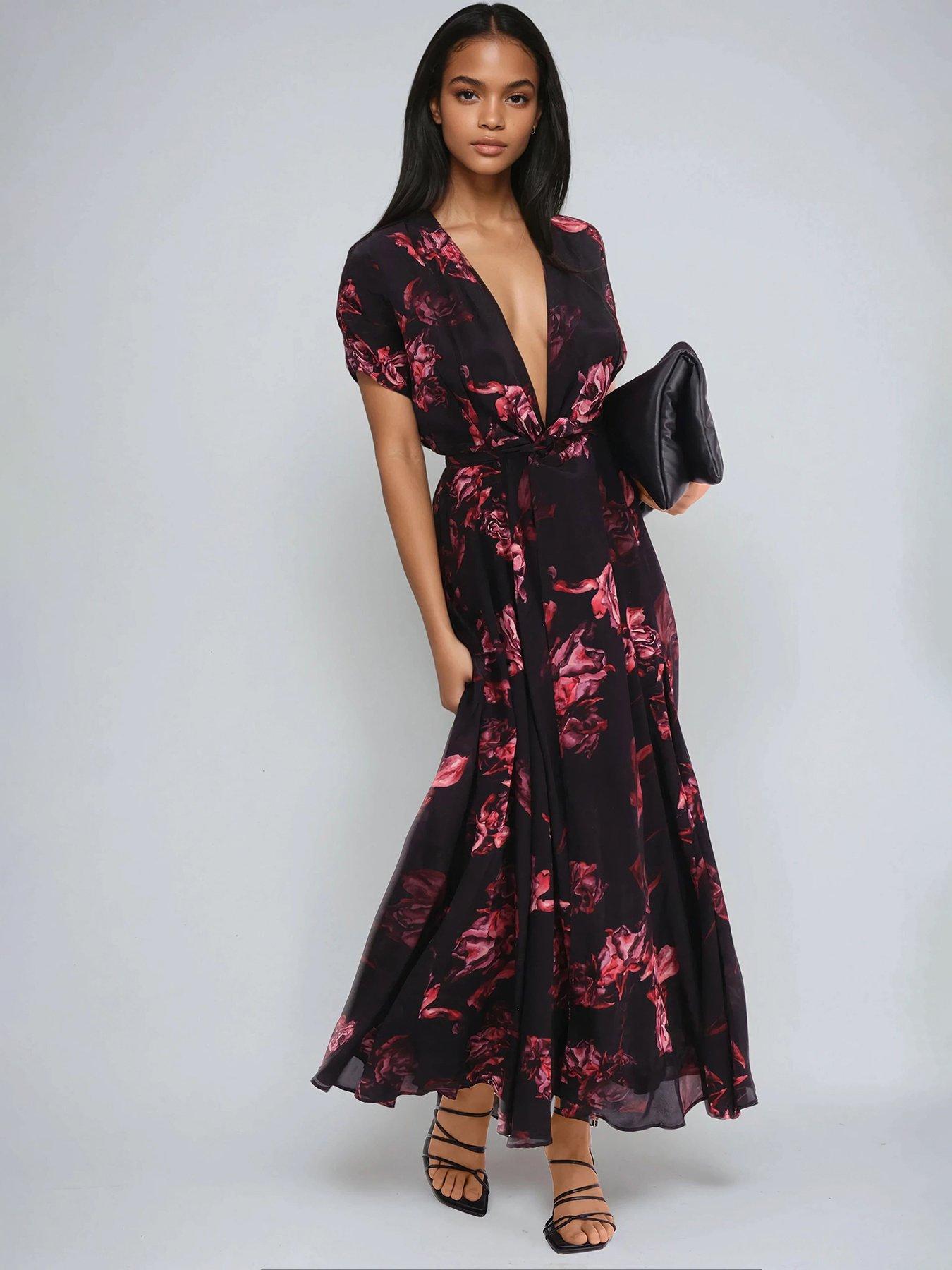 undefined Fade Maxi 2 Way Wrap Dress In Dark Floral - Black