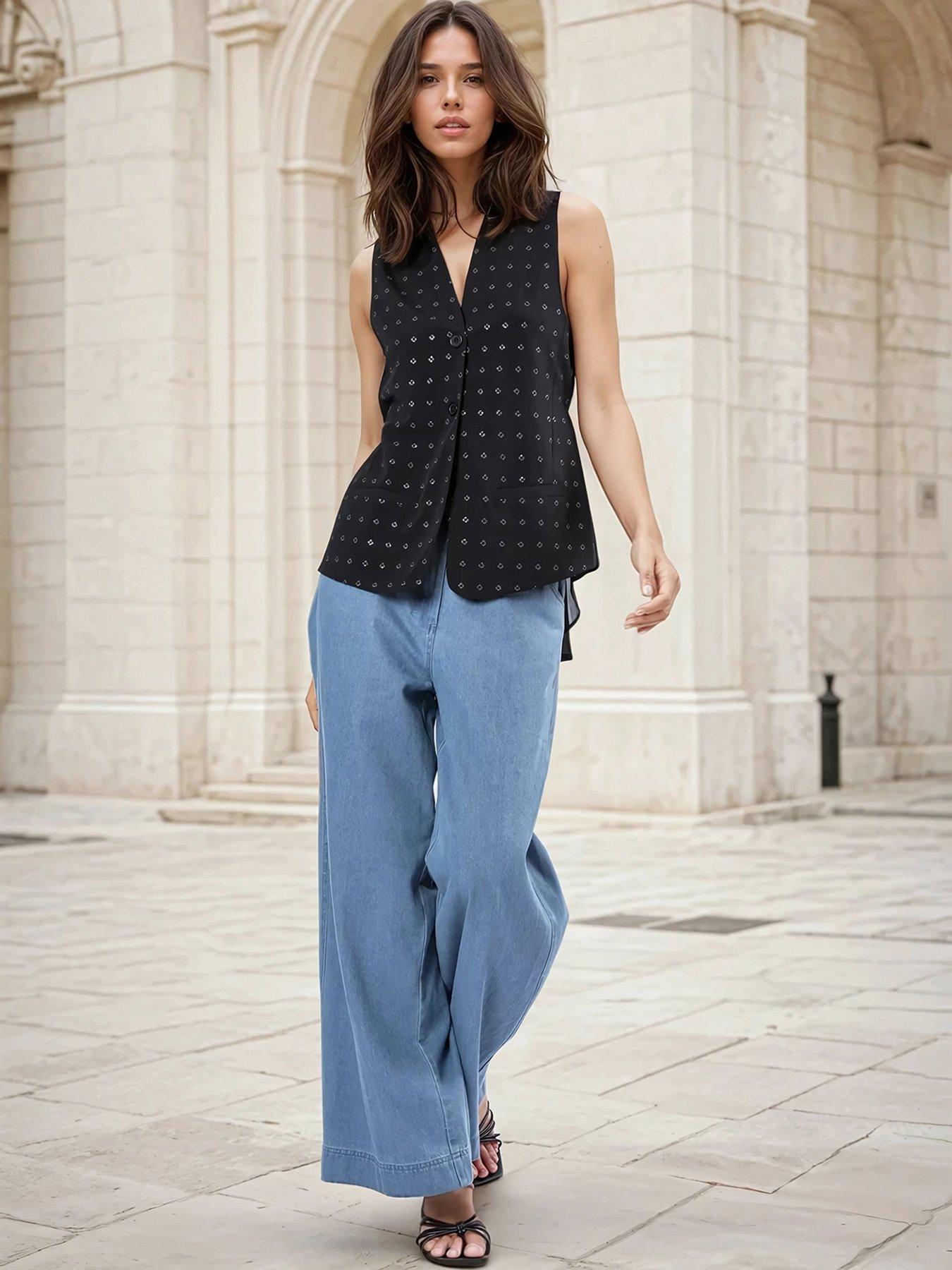 undefined Fleet Sequin Beaded Waistcoat Top - Black