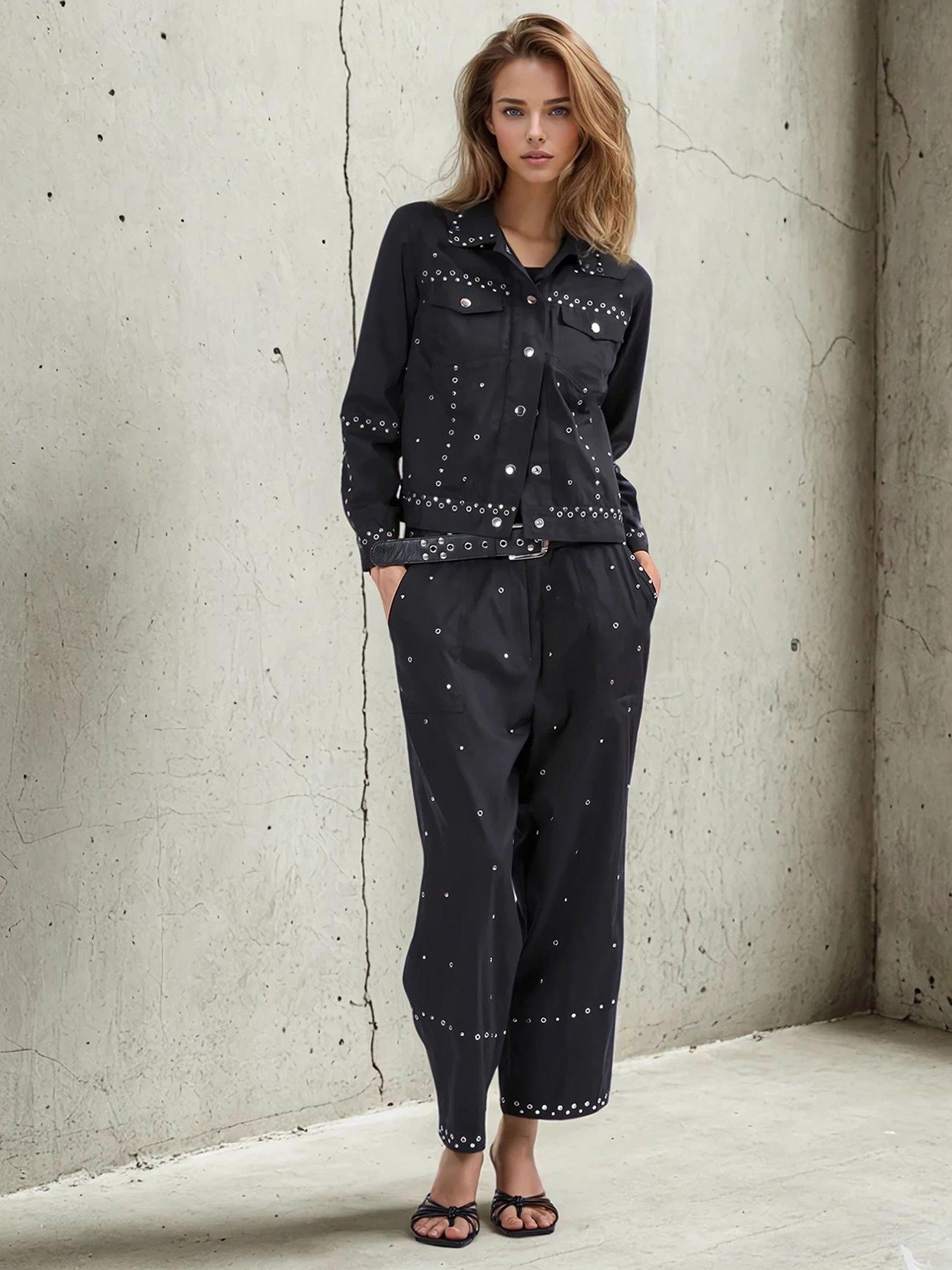 undefined Granite Trousers With All Over Studs - Black