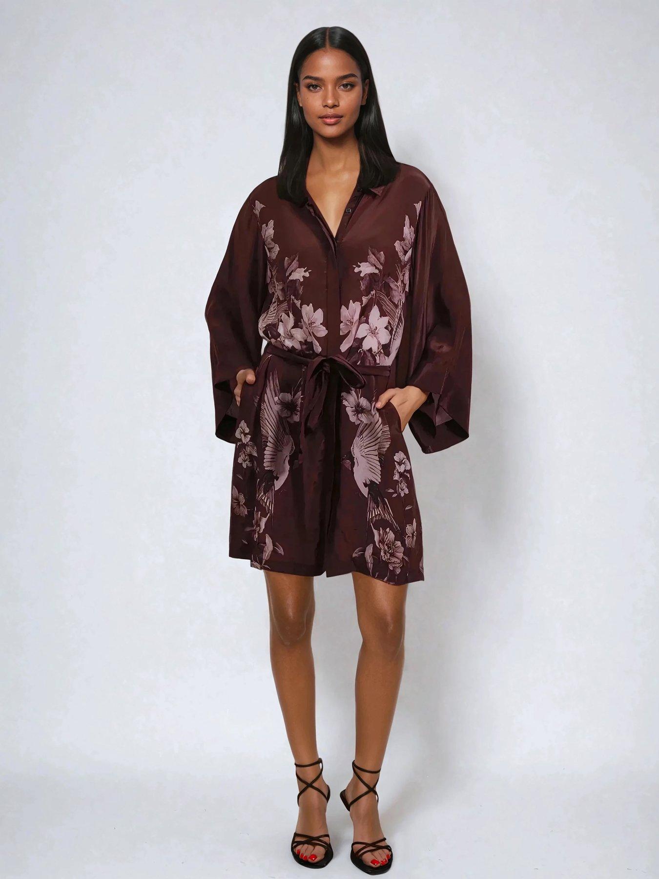 Religion Inversion Lust Tunic Dress With Kimono Sleeves - Brown