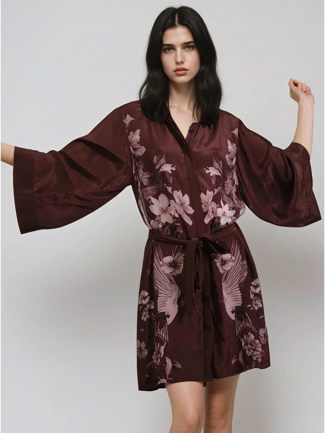 undefined Inversion Lust Tunic Dress With Kimono Sleeves - Brown