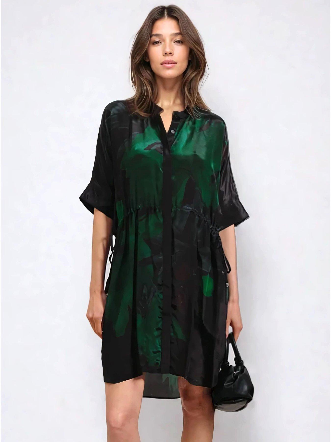 religion-jade-tie-waist-floral-placement-tunic-green