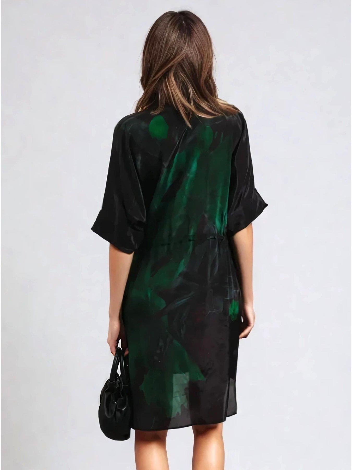 stillFront image of religion-jade-tie-waist-floral-placement-tunic-green