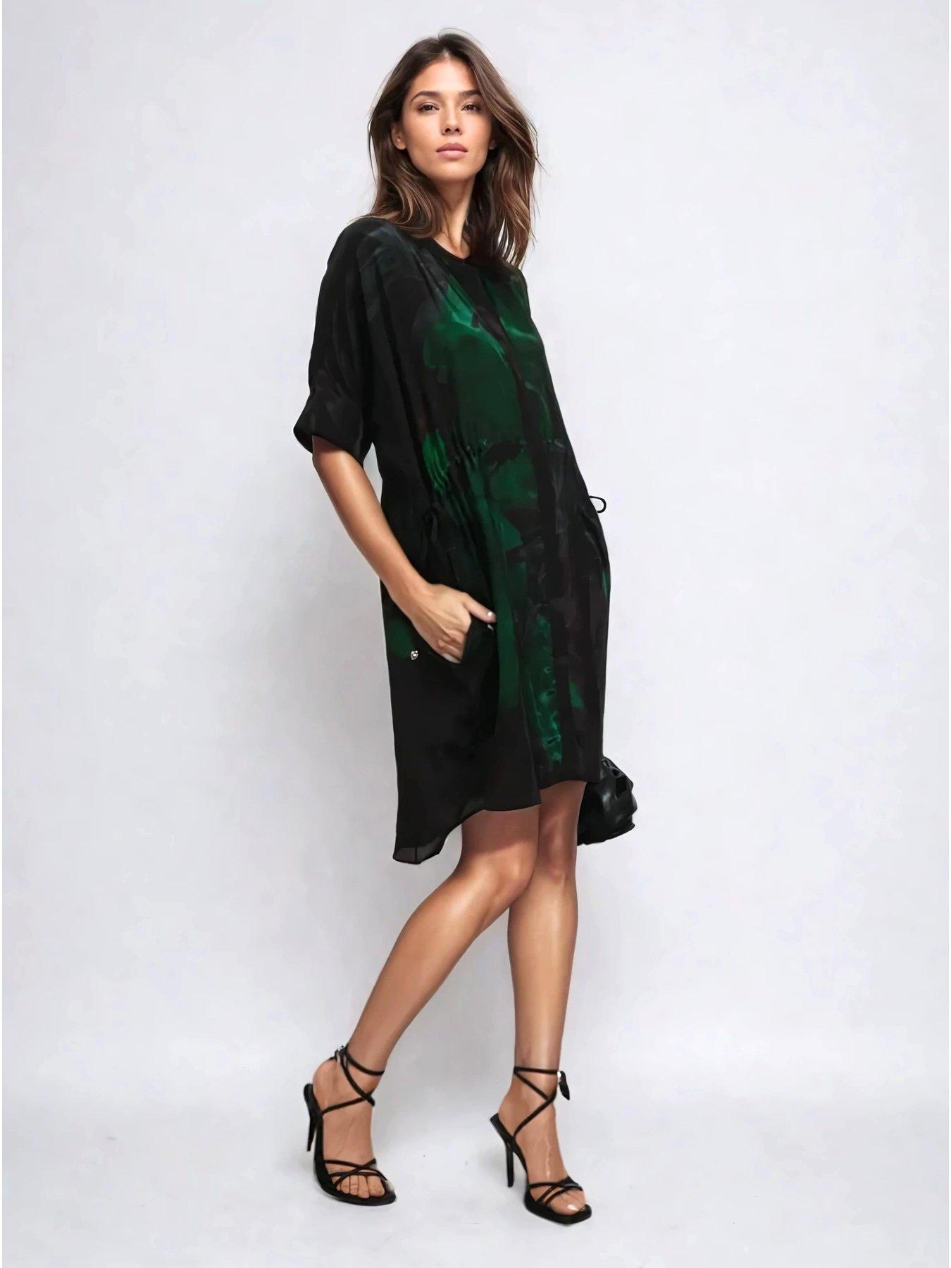  image of religion-jade-tie-waist-floral-placement-tunic-green