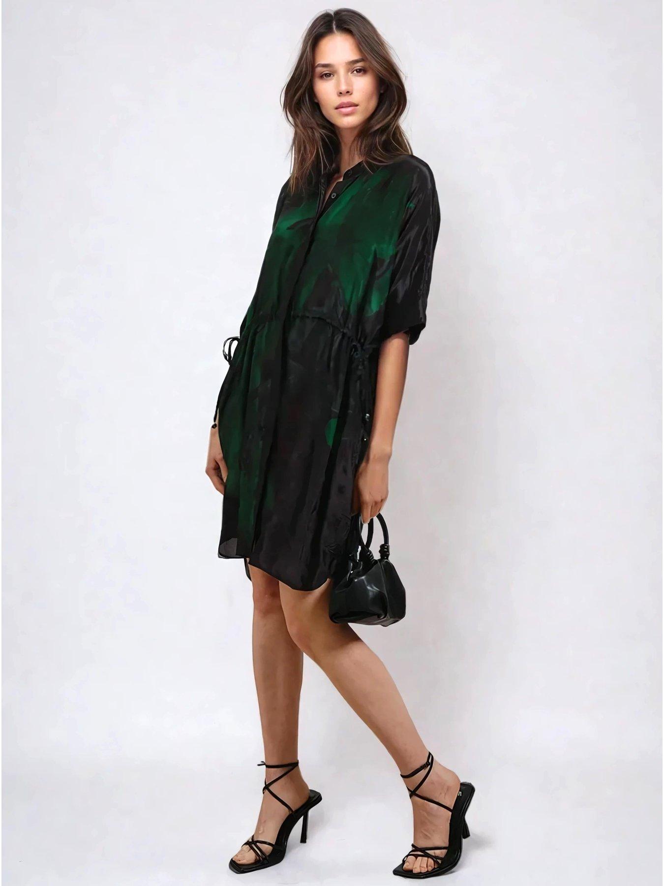  image of religion-jade-tie-waist-floral-placement-tunic-green