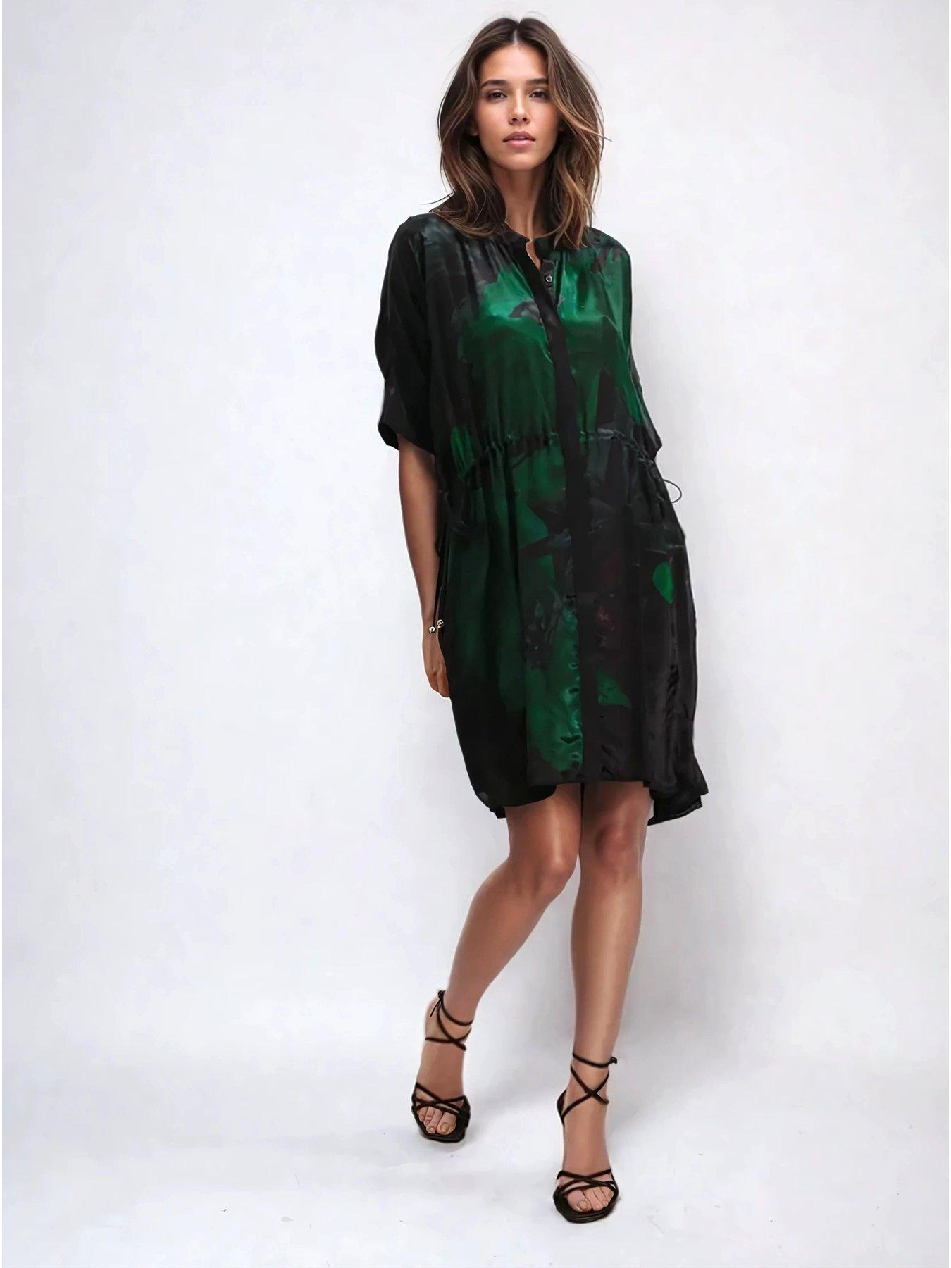  image of religion-jade-tie-waist-floral-placement-tunic-green
