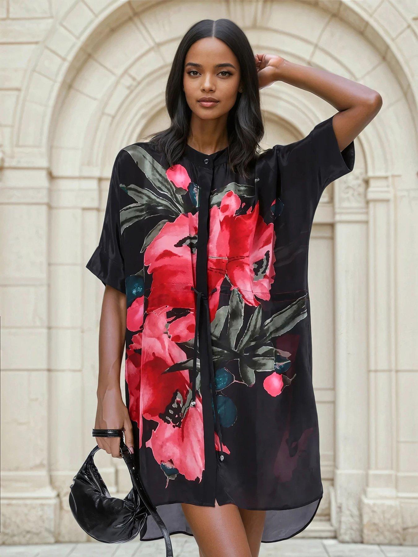 religion-jade-floral-placement-tunic-dress-red