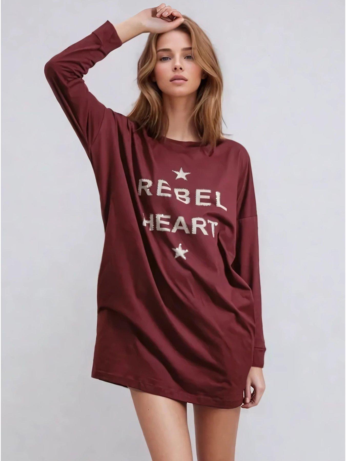  image of religion-rebel-slogan-beaded-tunic-dress-red