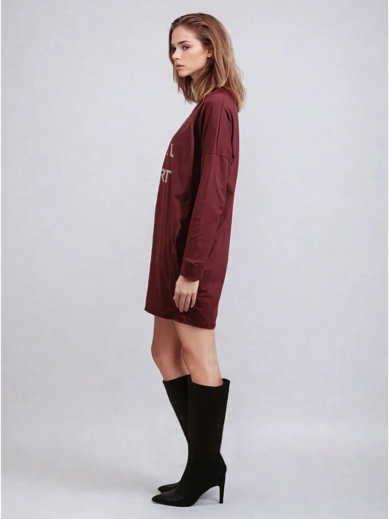  image of religion-rebel-slogan-beaded-tunic-dress-red