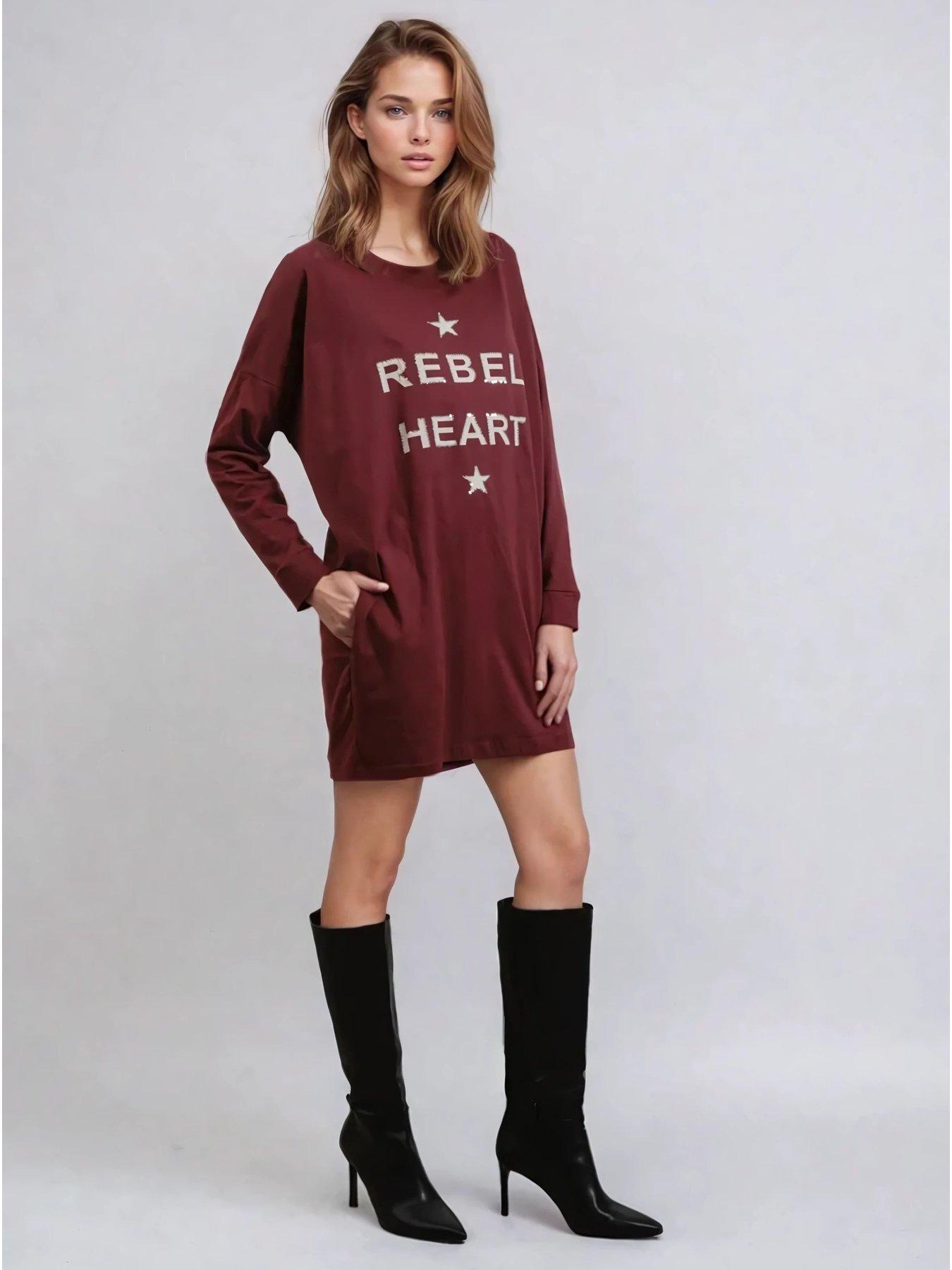  image of religion-rebel-slogan-beaded-tunic-dress-red