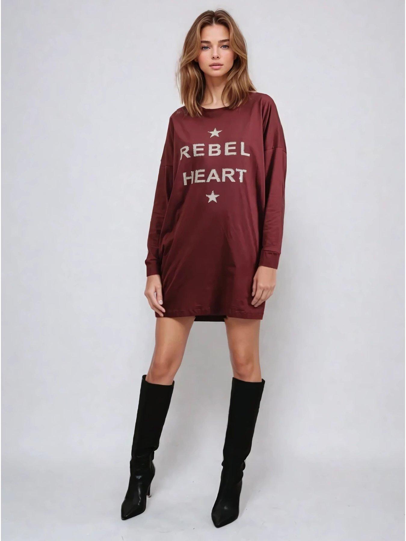  image of religion-rebel-slogan-beaded-tunic-dress-red