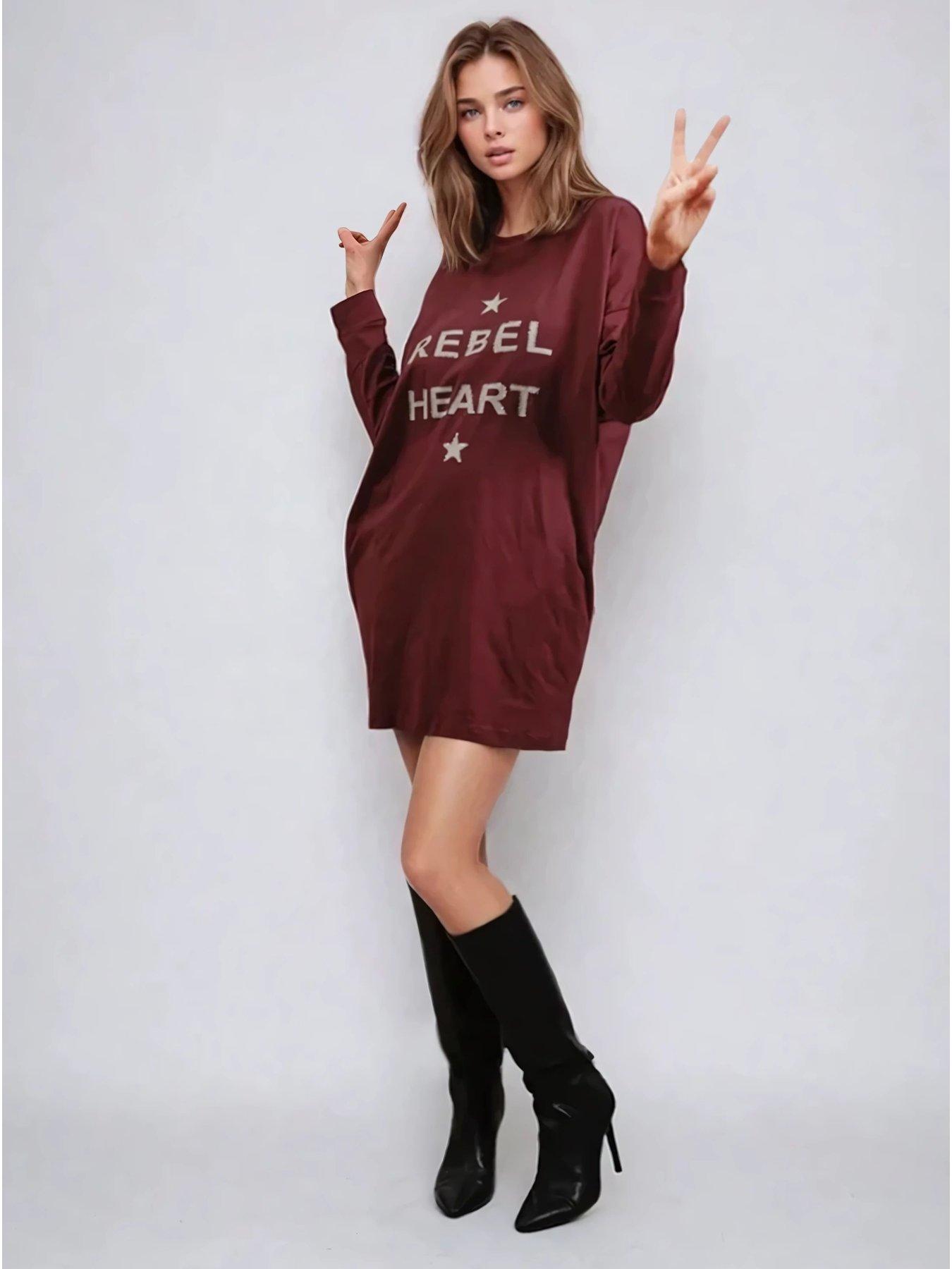  image of religion-rebel-slogan-beaded-tunic-dress-red