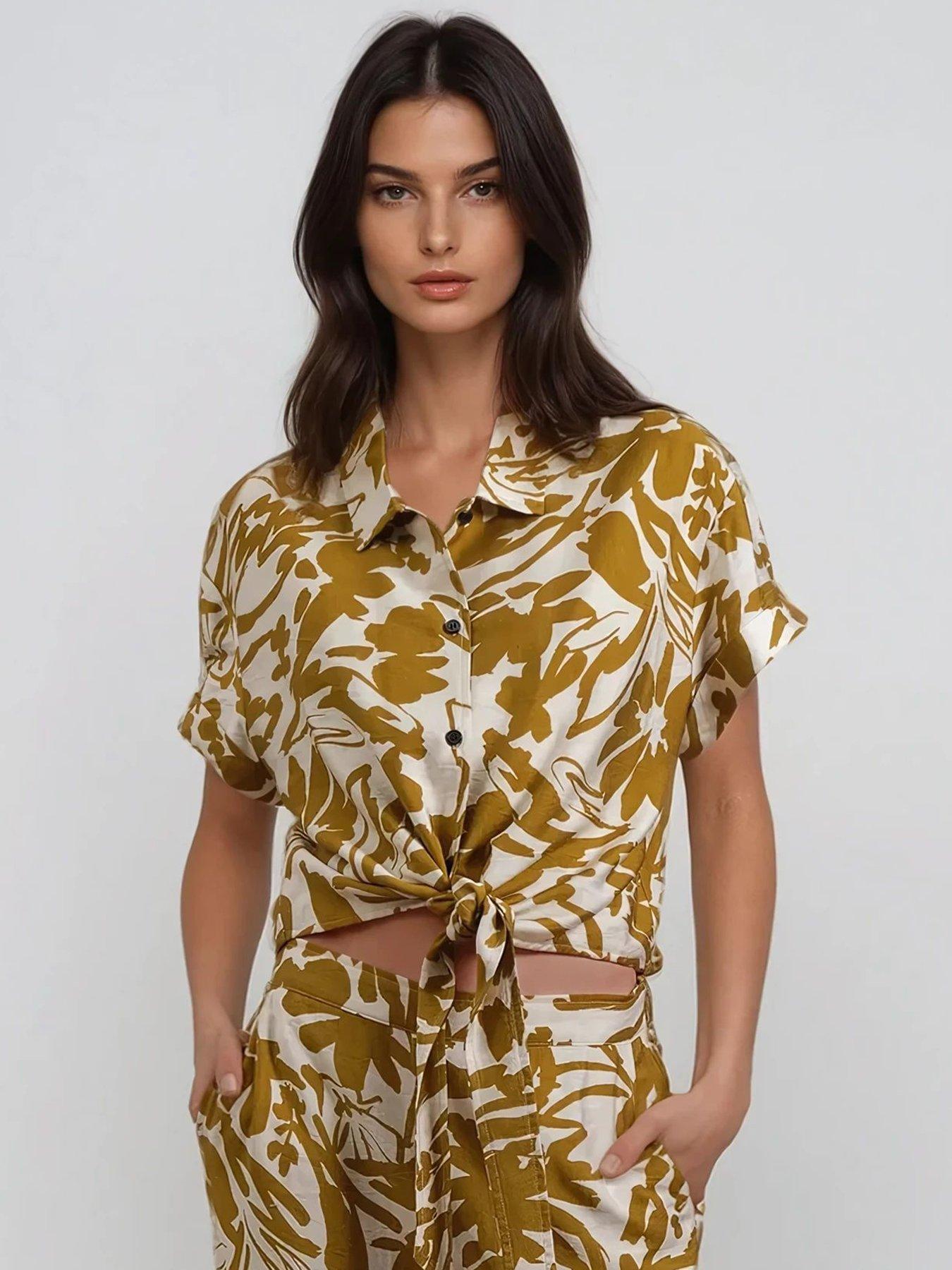 undefined Element Tie Front Shirt In Bright Floral - Yellow