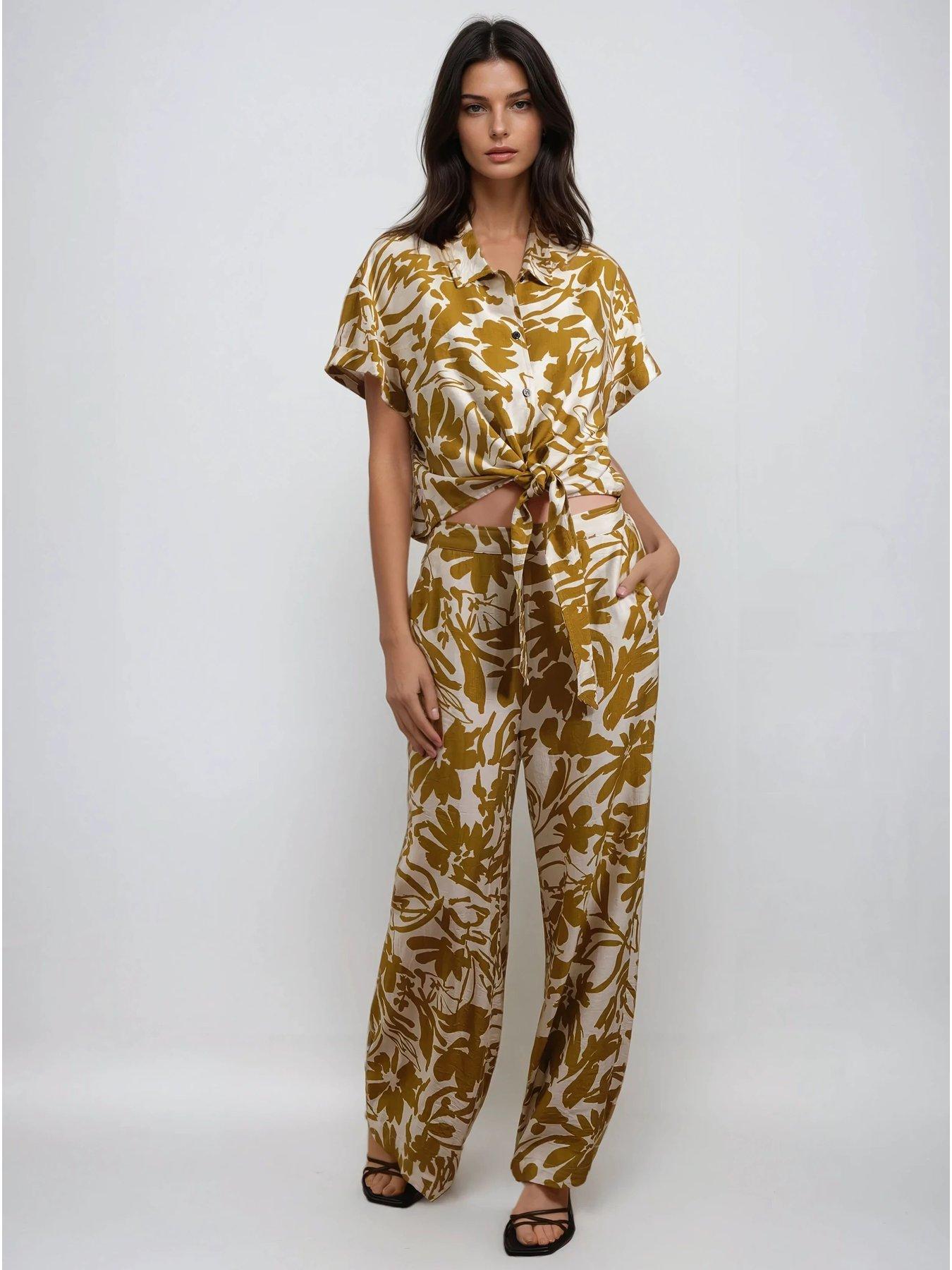  image of religion-element-tie-front-shirt-in-bright-floral-yellow