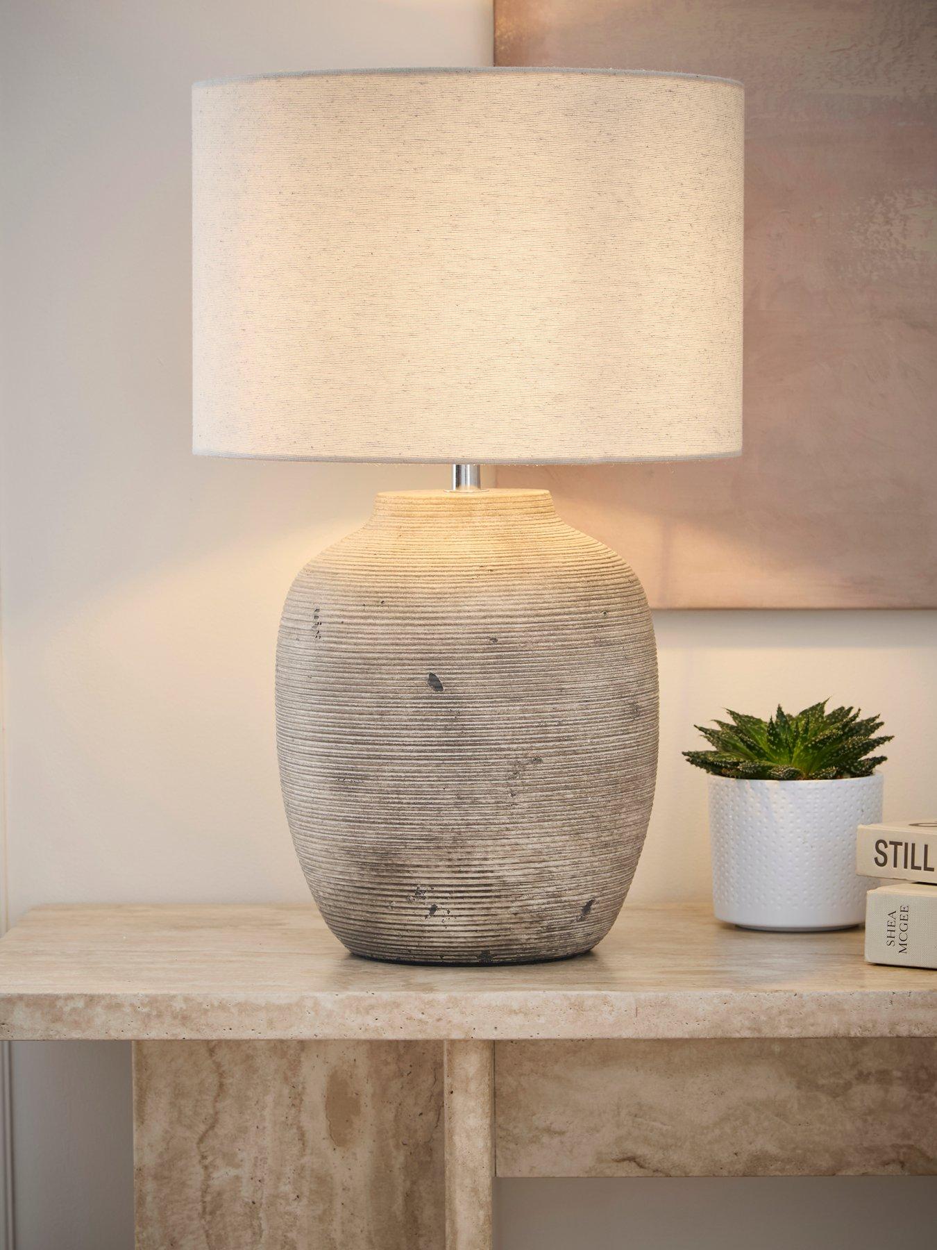 front image of very-home-worn-concrete-ceramic-table-lamp