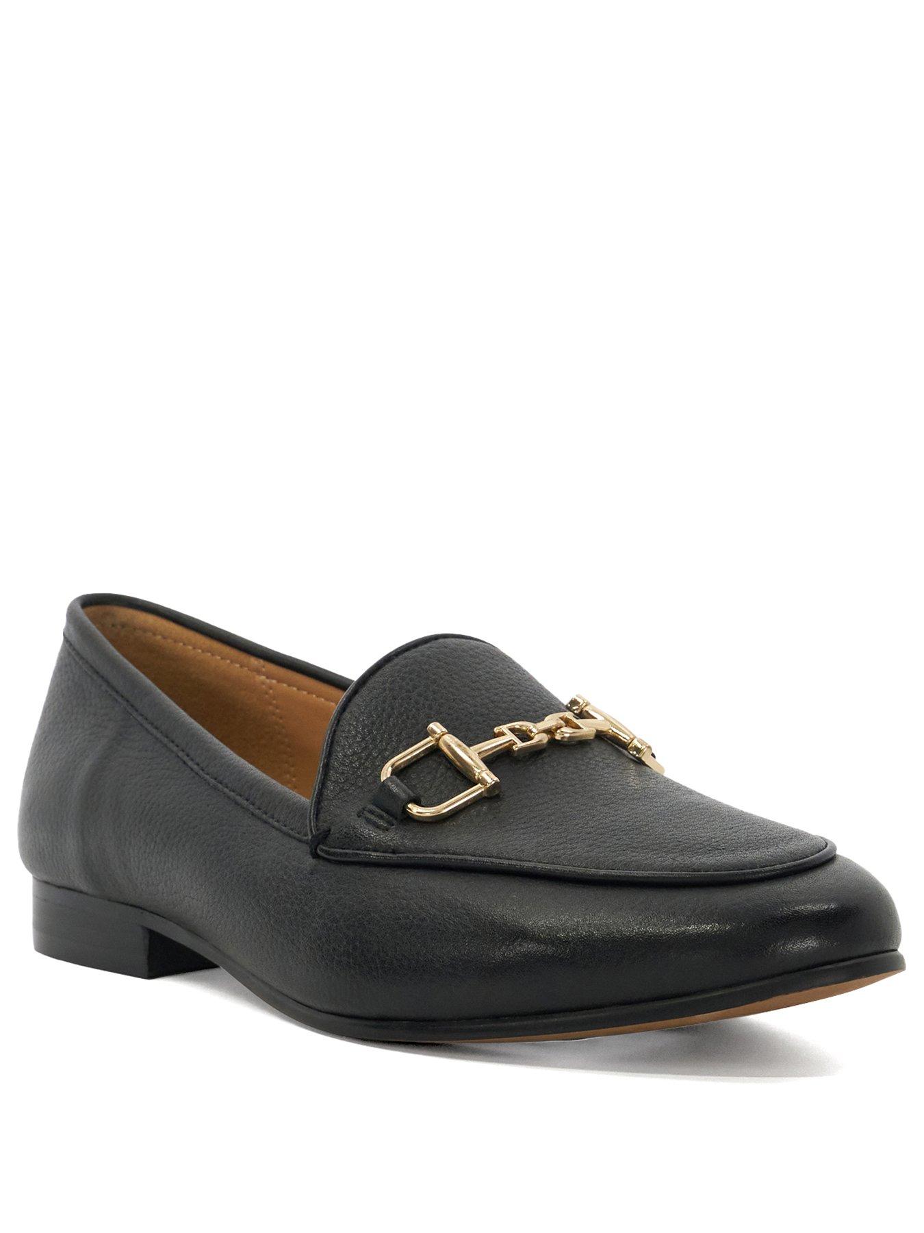  image of dune-london-wide-fit-glair-almond-toe-buckle-detail-loafers-black