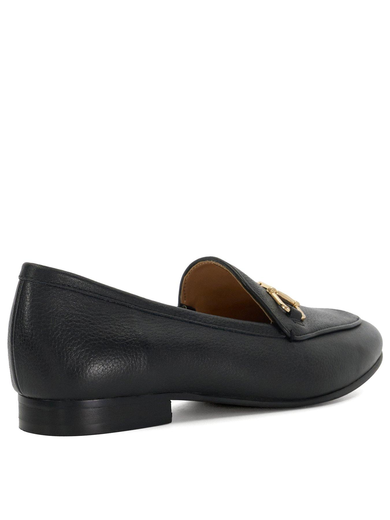  image of dune-london-wide-fit-glair-almond-toe-buckle-detail-loafers-black