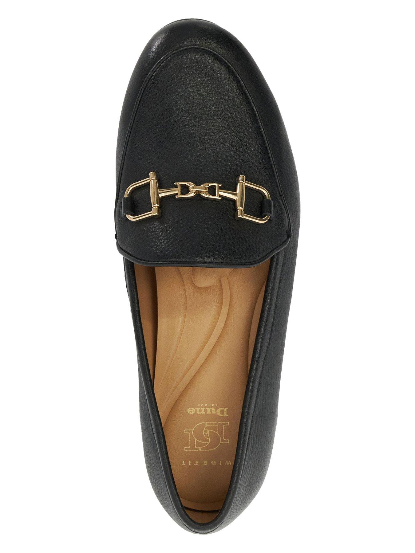  image of dune-london-wide-fit-glair-almond-toe-buckle-detail-loafers-black