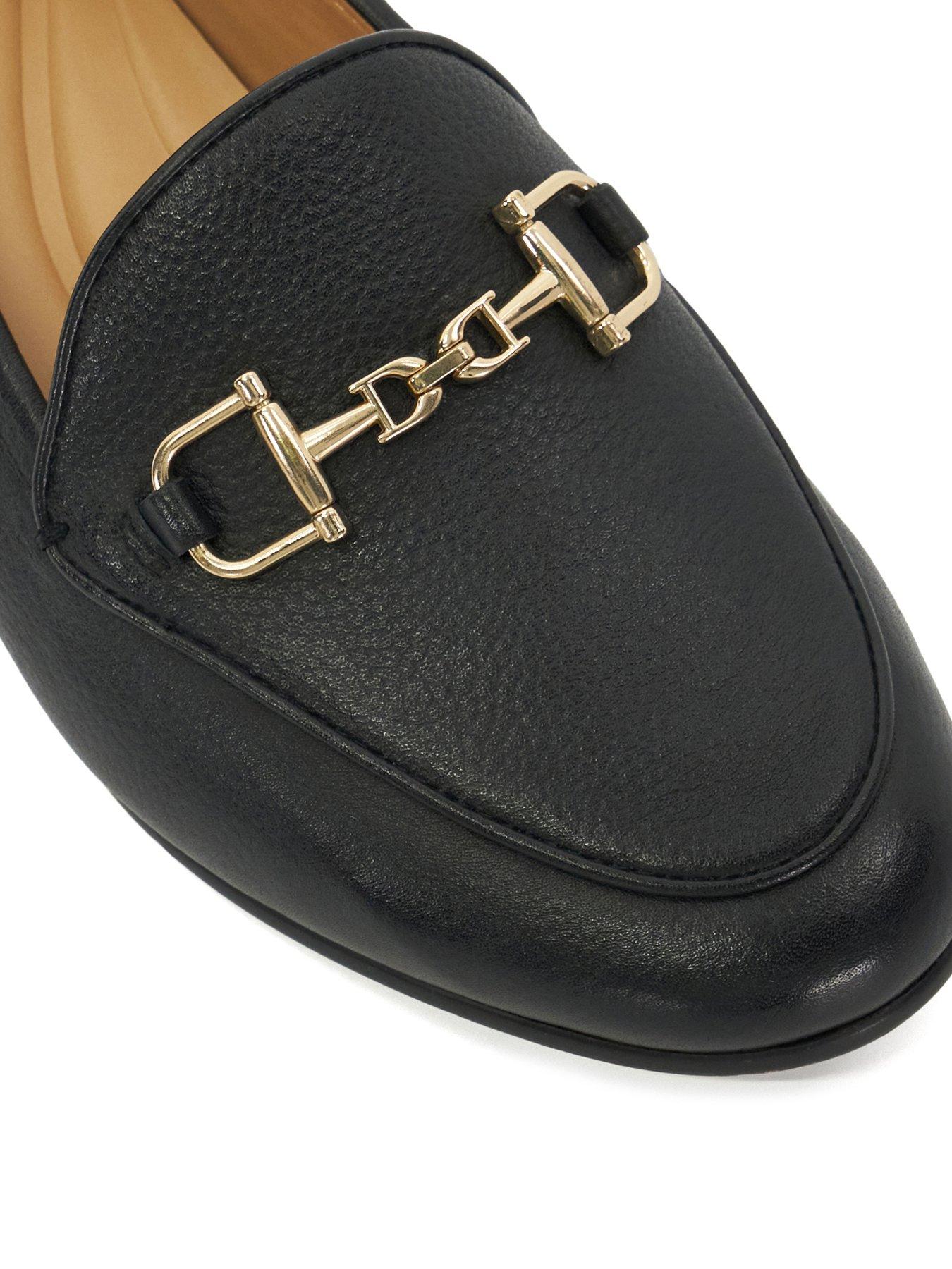  image of dune-london-wide-fit-glair-almond-toe-buckle-detail-loafers-black