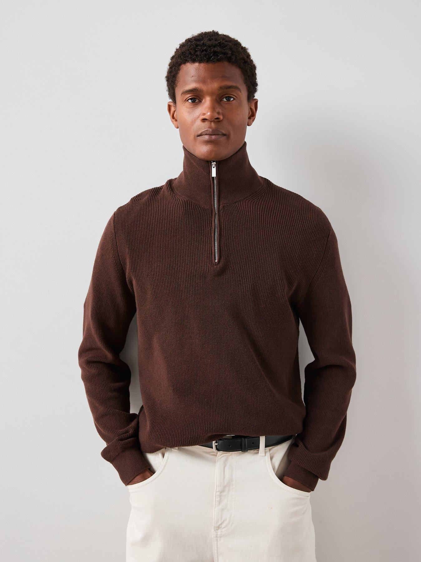 The Very Collection Pure Cotton 1/4 Zip Fisherman Jumper - Brown