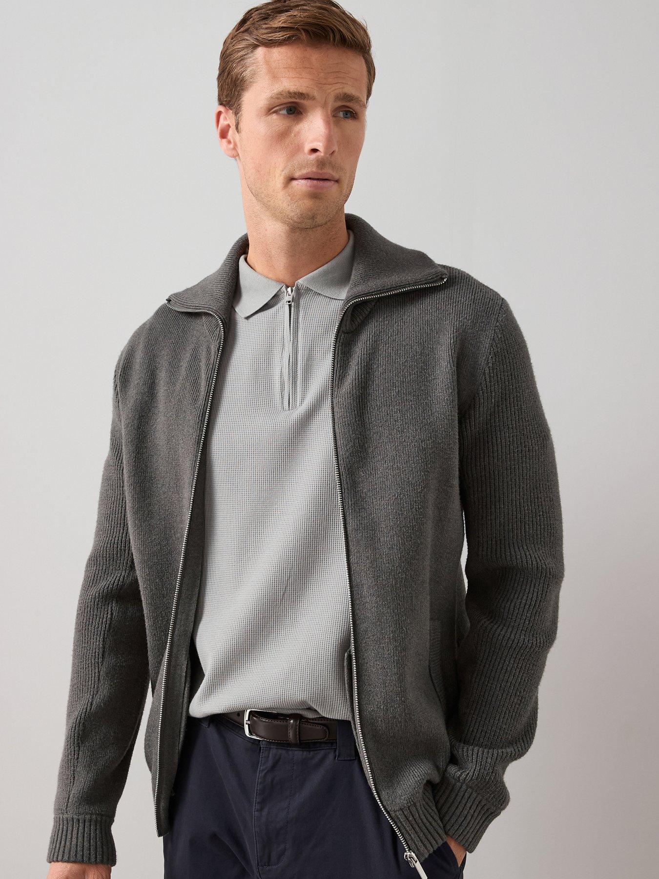 The Very Collection Chunky Soft Touch Zip Through Funnel Jumper - Charcoal