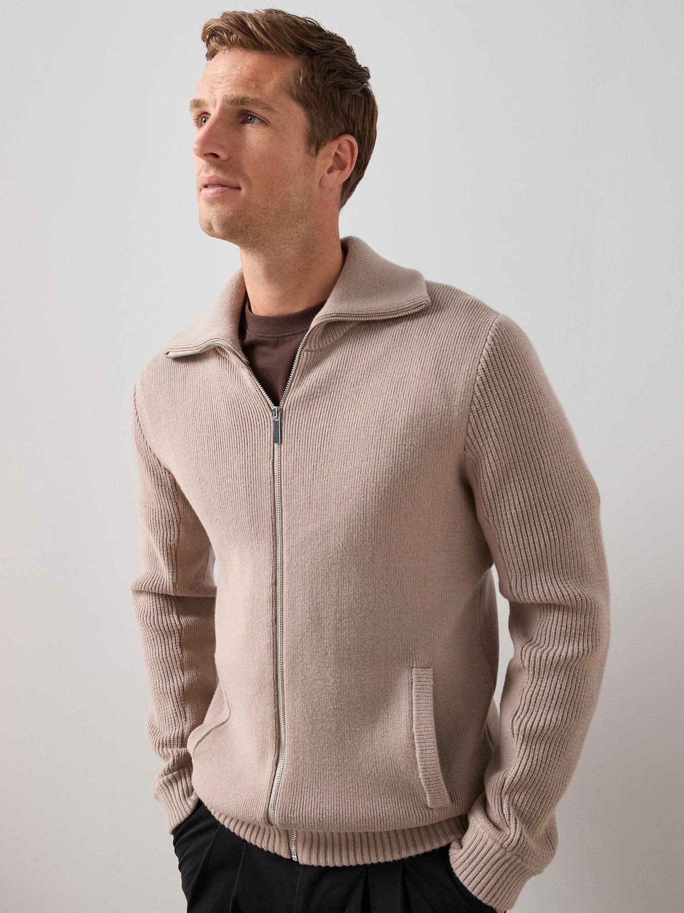 Image 1 of 6 of The Very Collection Chunky Soft Touch Zip Through Funnel Jumper - Beige
