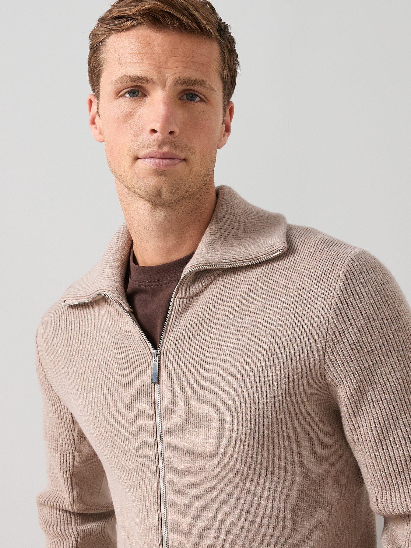 Image 5 of 6 of The Very Collection Chunky Soft Touch Zip Through Funnel Jumper - Beige