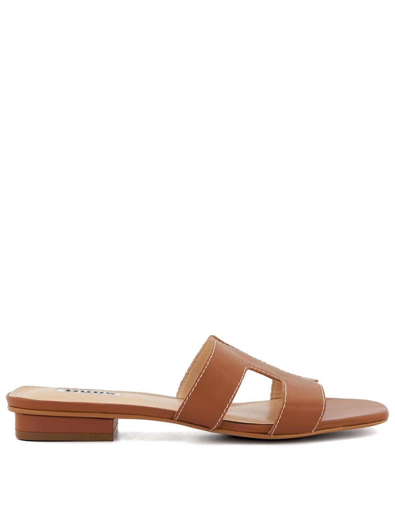  image of dune-london-wide-fit-loupe-leather-slider-sandals-tan