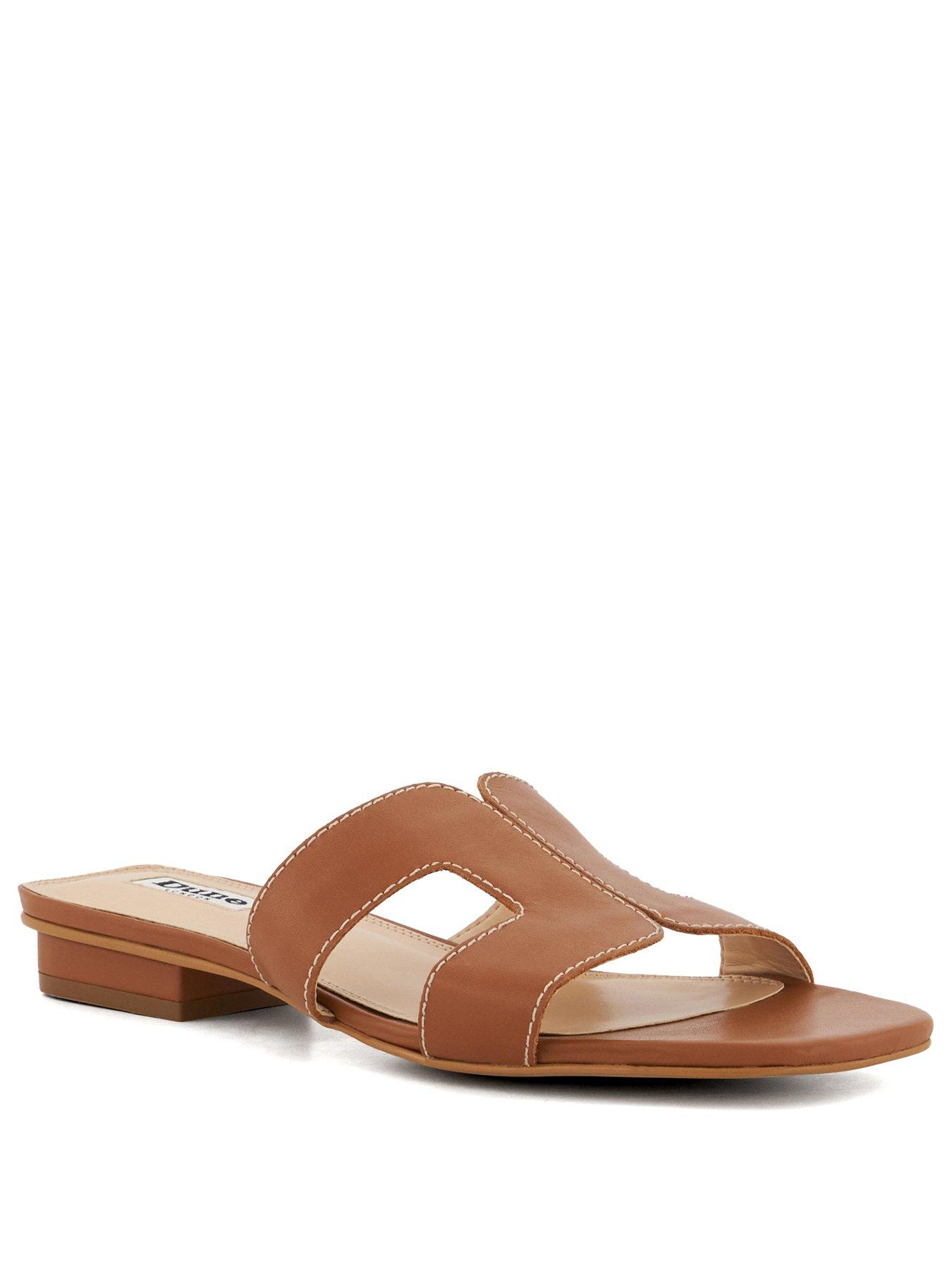  image of dune-london-wide-fit-loupe-leather-slider-sandals-tan