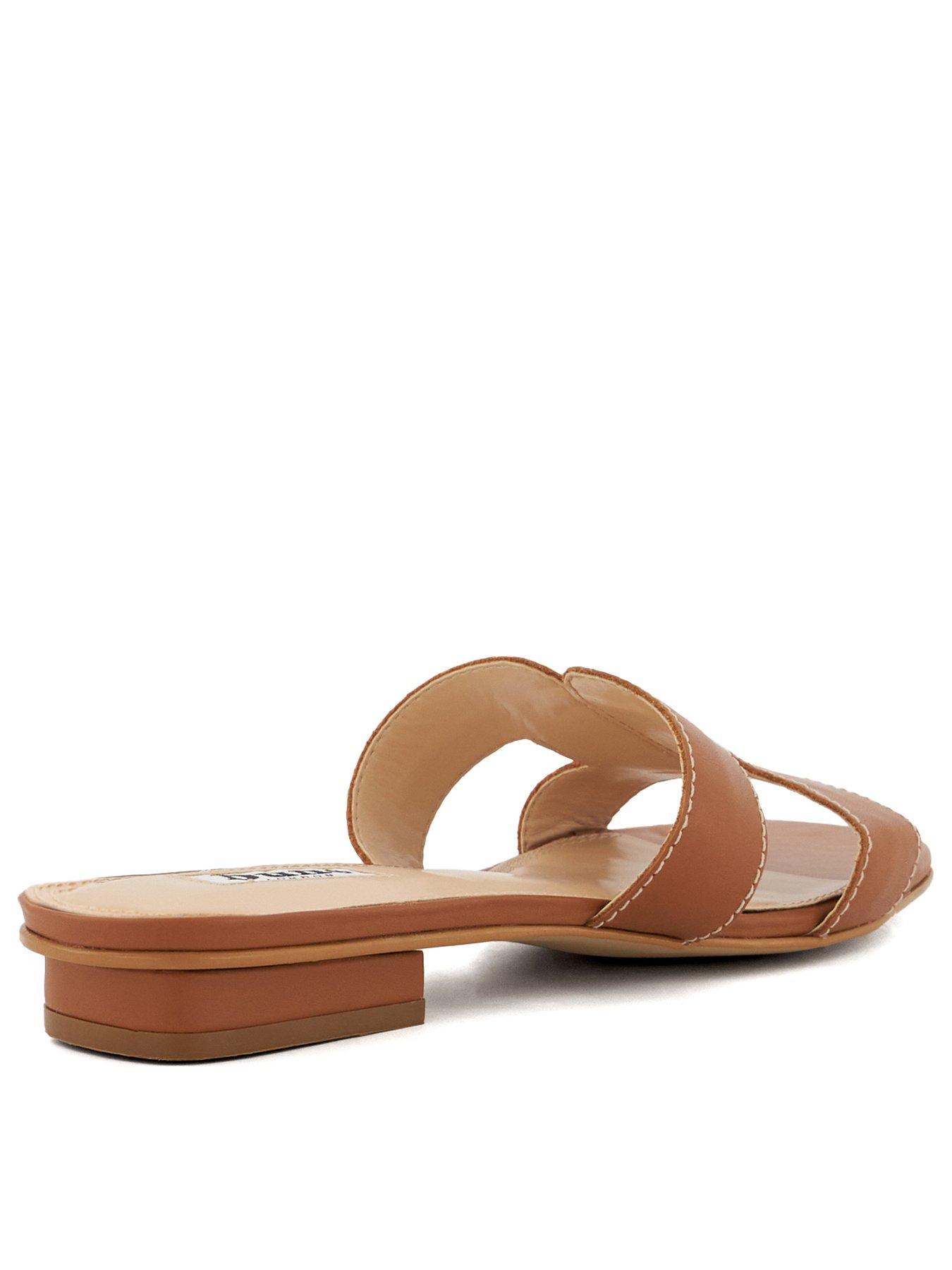  image of dune-london-wide-fit-loupe-leather-slider-sandals-tan