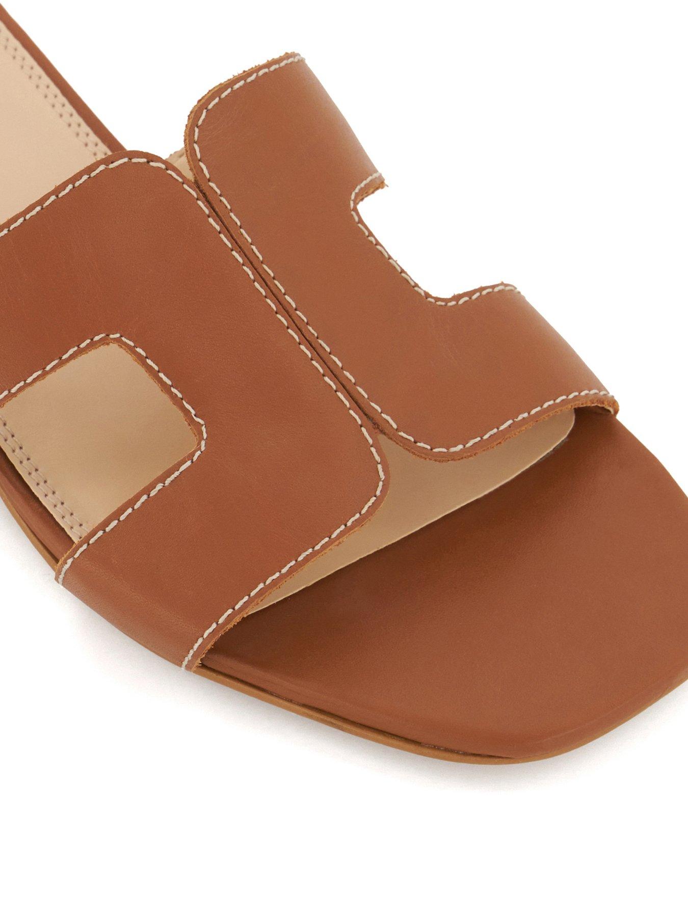  image of dune-london-wide-fit-loupe-leather-slider-sandals-tan