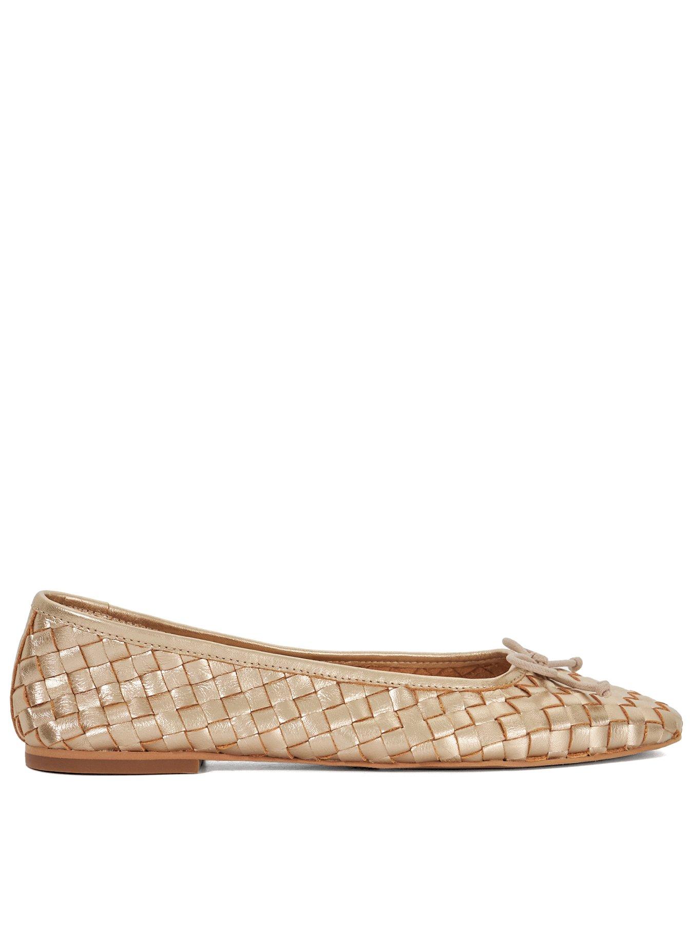dune-london-heat-leather-woven-ballerina-gold