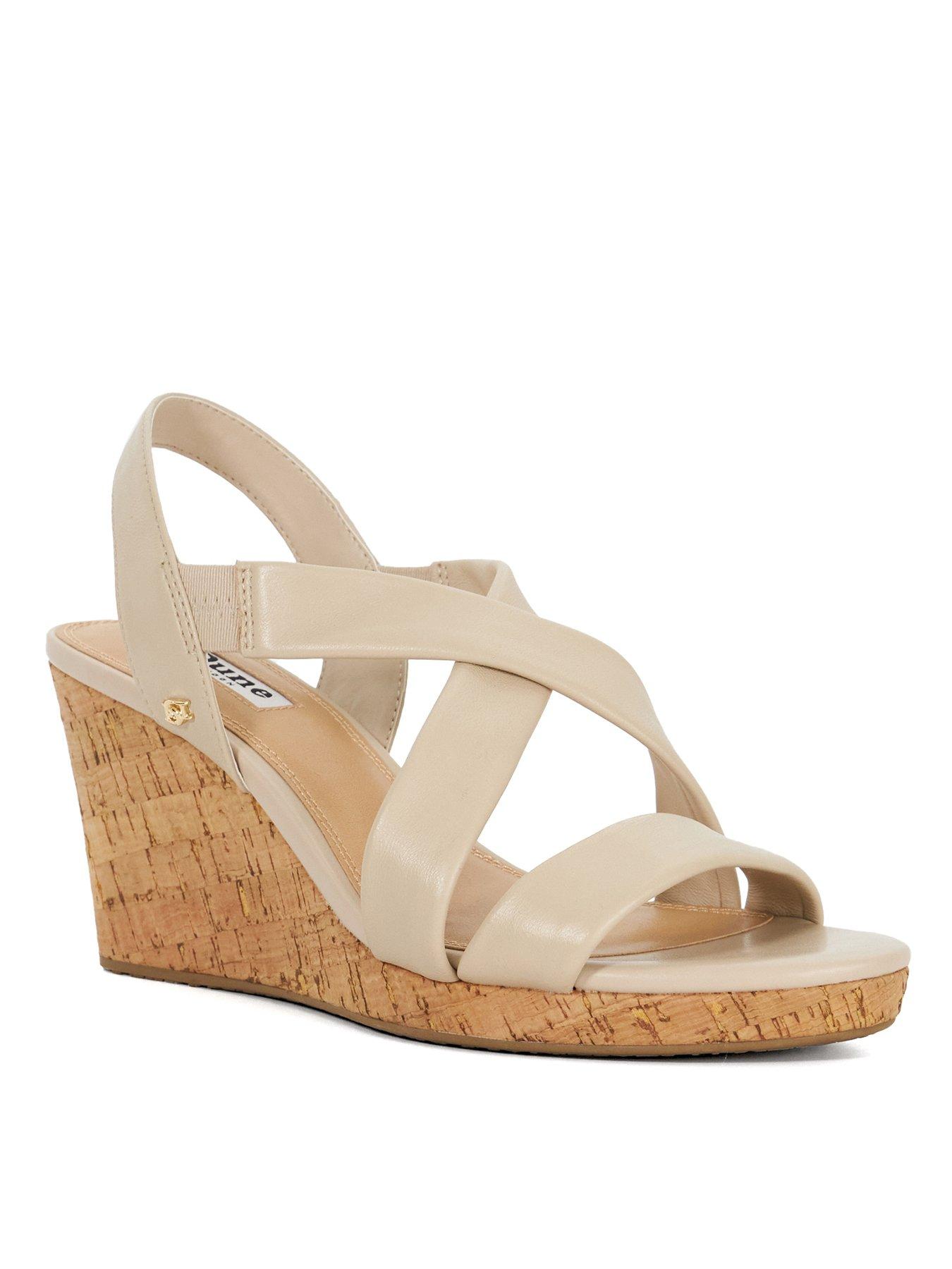  image of dune-london-kamies-leather-cross-strap-wedge-sandals-blush
