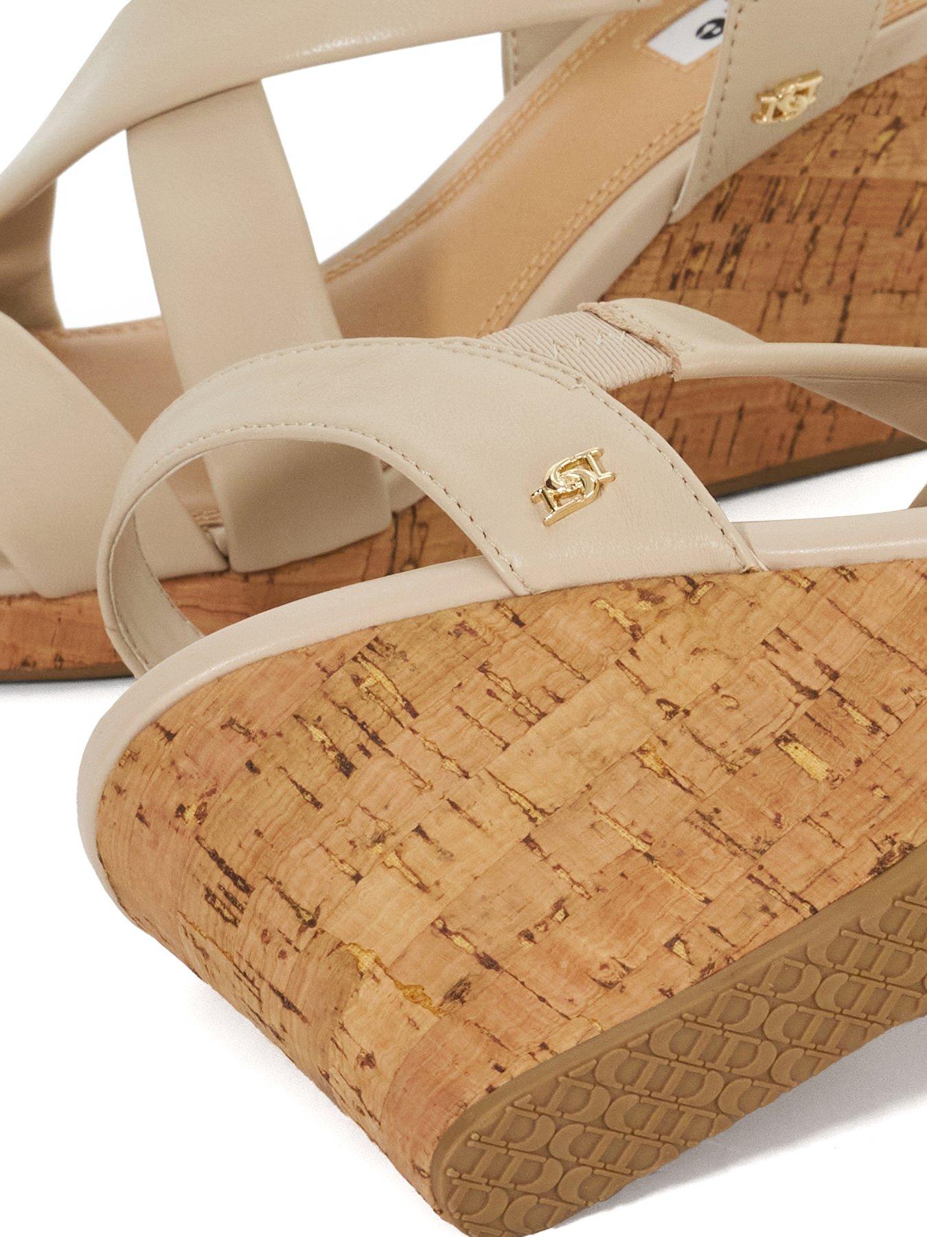  image of dune-london-kamies-leather-cross-strap-wedge-sandals-blush