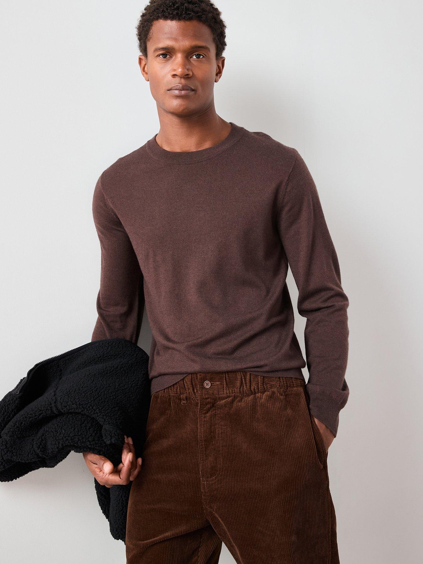  image of the-very-collection-wool-blend-high-crew-neck-jumper-brown