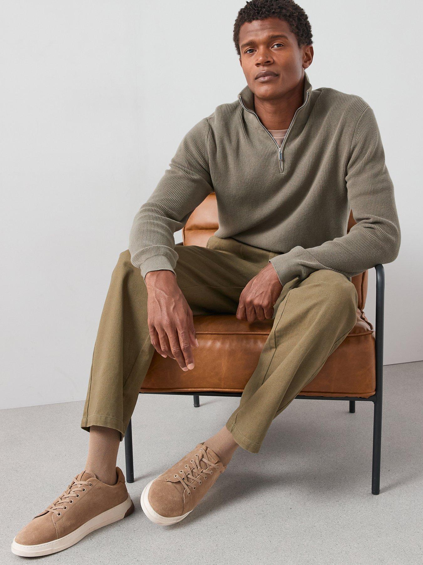 undefined Pure Cotton 1/4 Zip Fisherman Jumper - Khaki