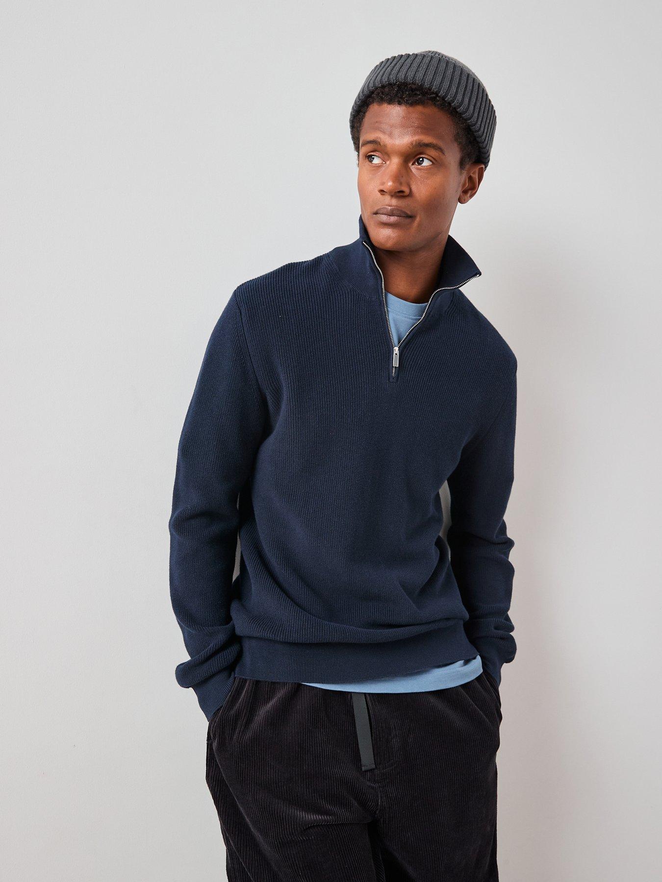 The Very Collection Pure Cotton 1/4 Zip Fisherman Jumper - Navy